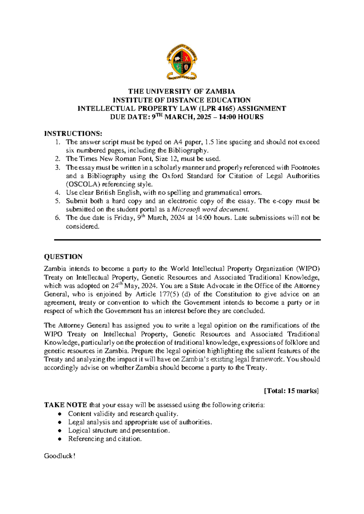 IP Assignment 2025: Legal Opinion on WIPO Treaty - LPR 4165 - Studocu