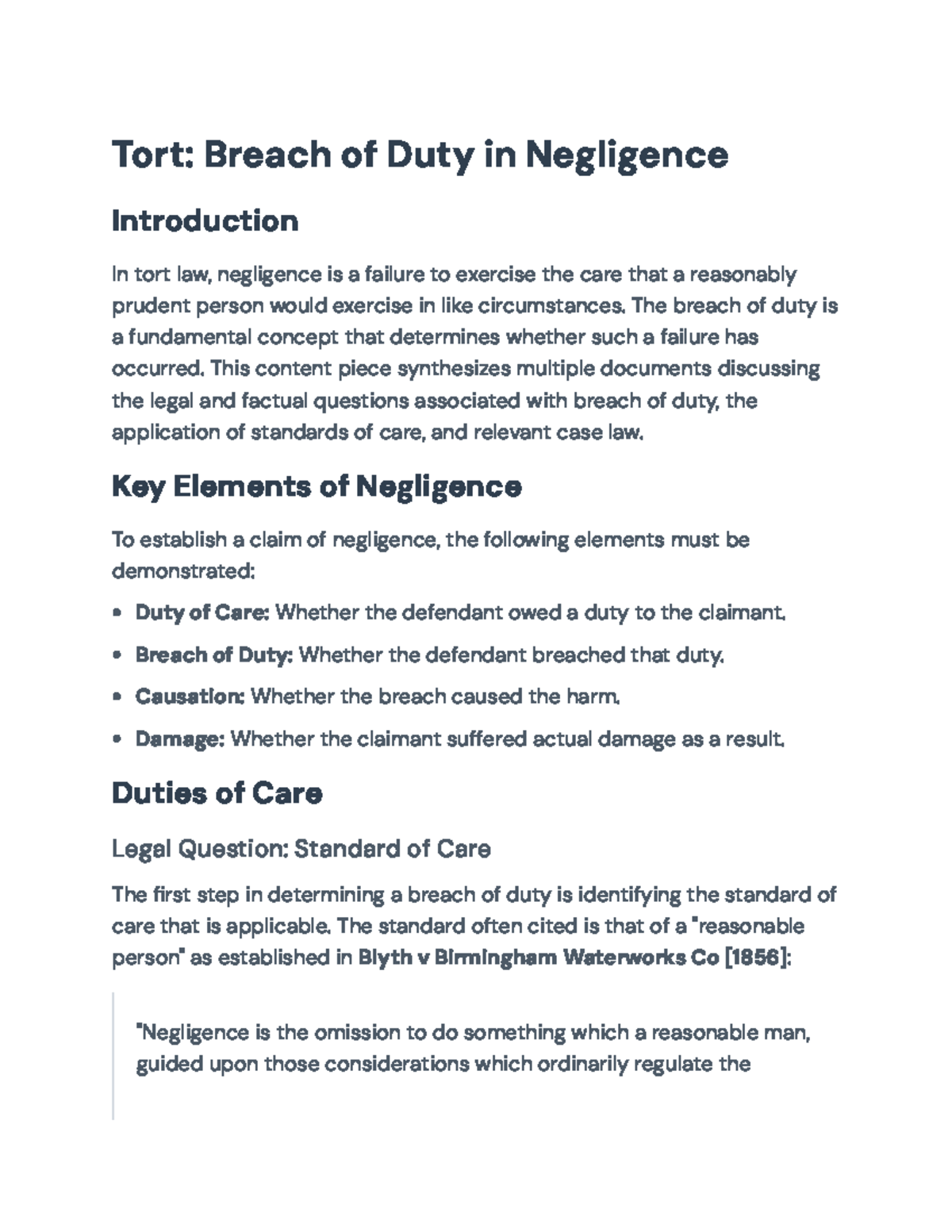 Tort Law: Understanding Breach of Duty in Negligence Cases - Tort ...