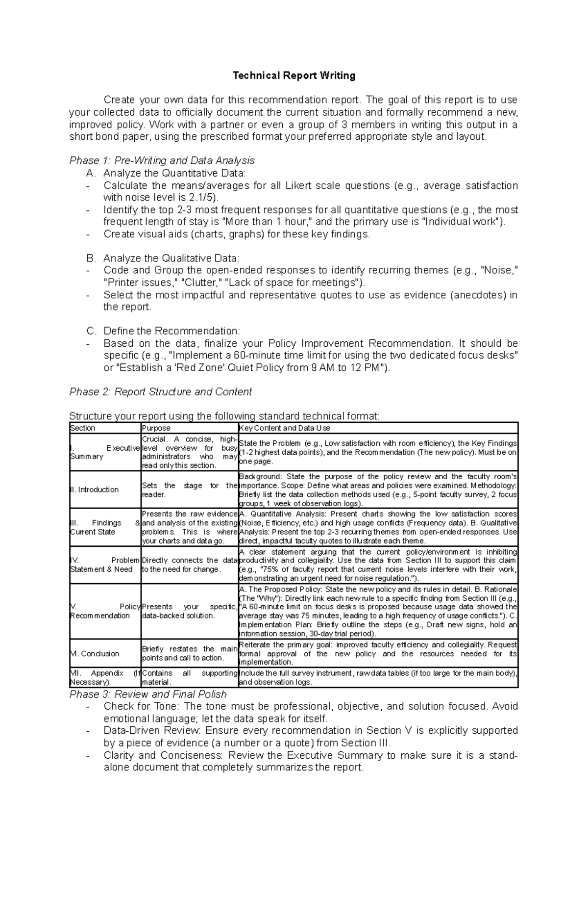 Technical Report Writing: Policy Improvement Recommendation Report ...