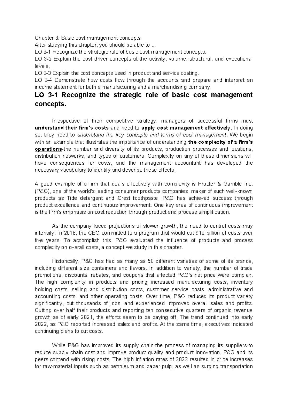 Cost Accounting Chapter 3 - Basic Cost Management Concepts - Studocu