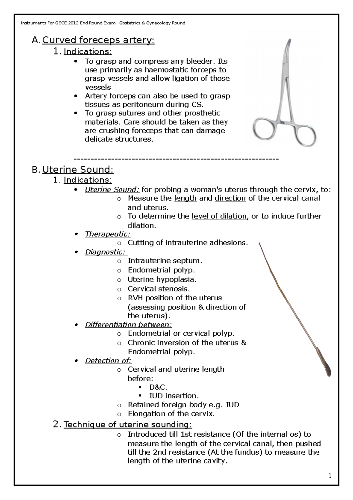 Instruments and Their Uses in Gynecological Procedures (GYN101) - Studocu