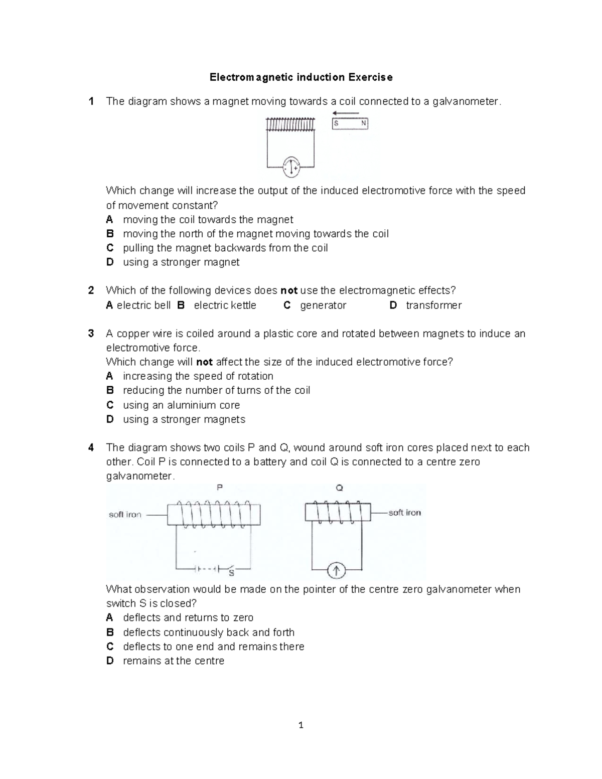 Electromagnetic Induction Exercise 1: Key Concepts and Questions - Studocu