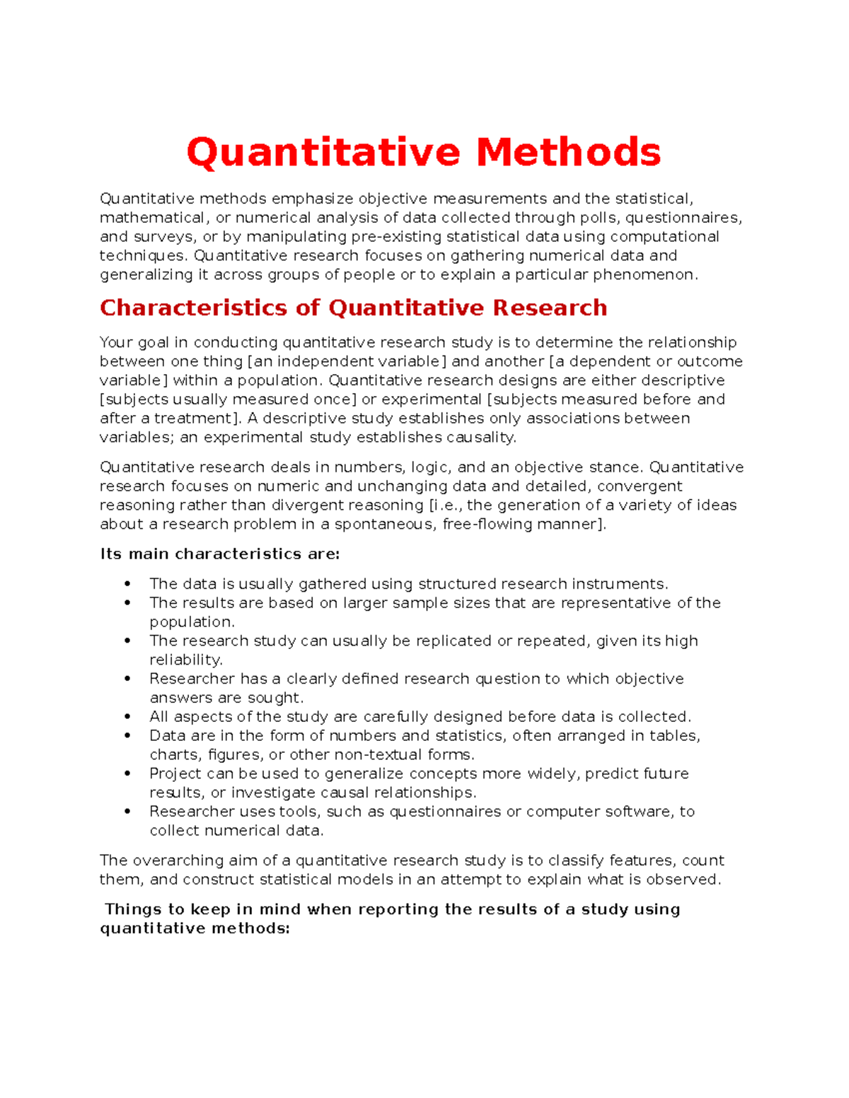 Quantitative Methods - Lecture Notes Overview & Key Insights - Studocu