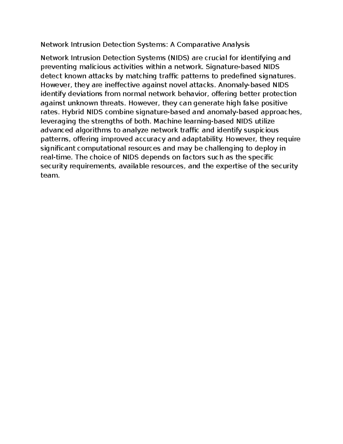 Network Intrusion Detection Systems - Signature-based NIDS detect known ...