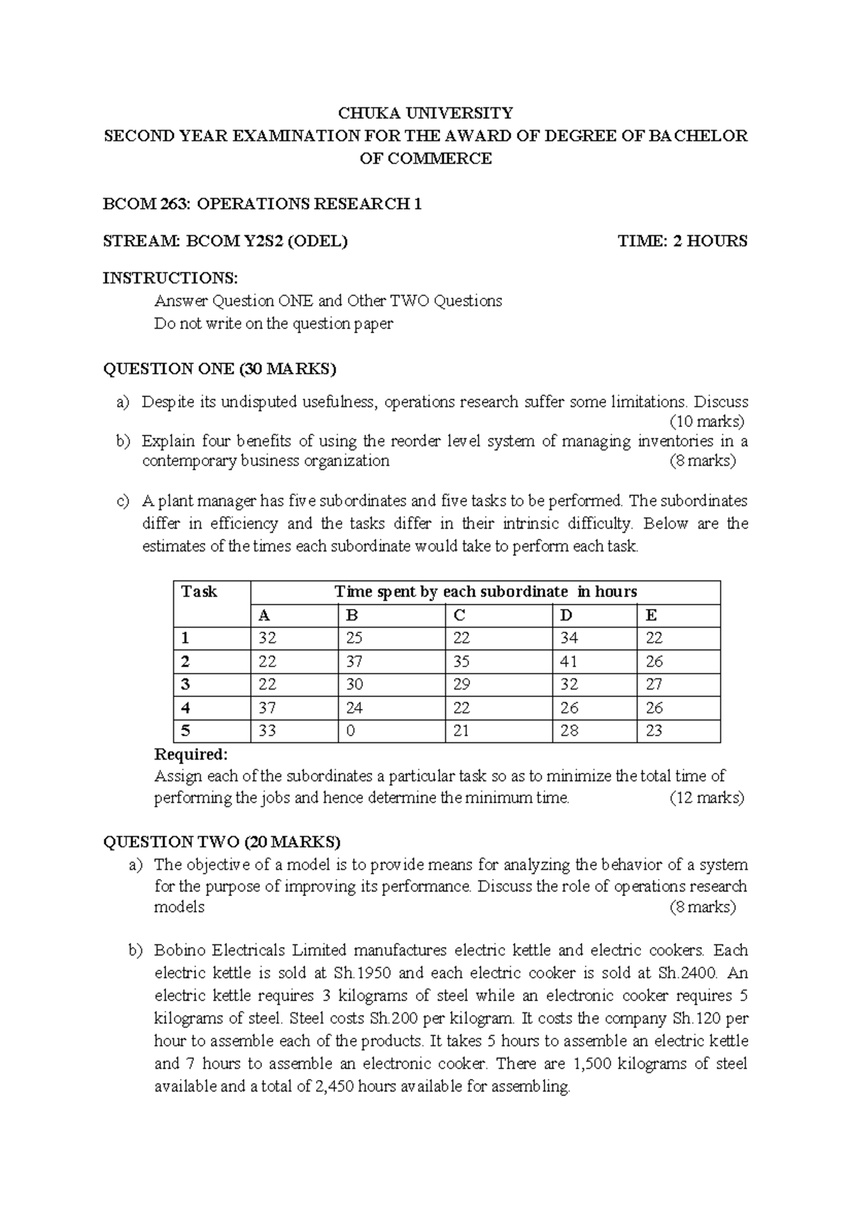 BCOM 263 ODEL Midterm - Operations Research and Optimization Techniques ...