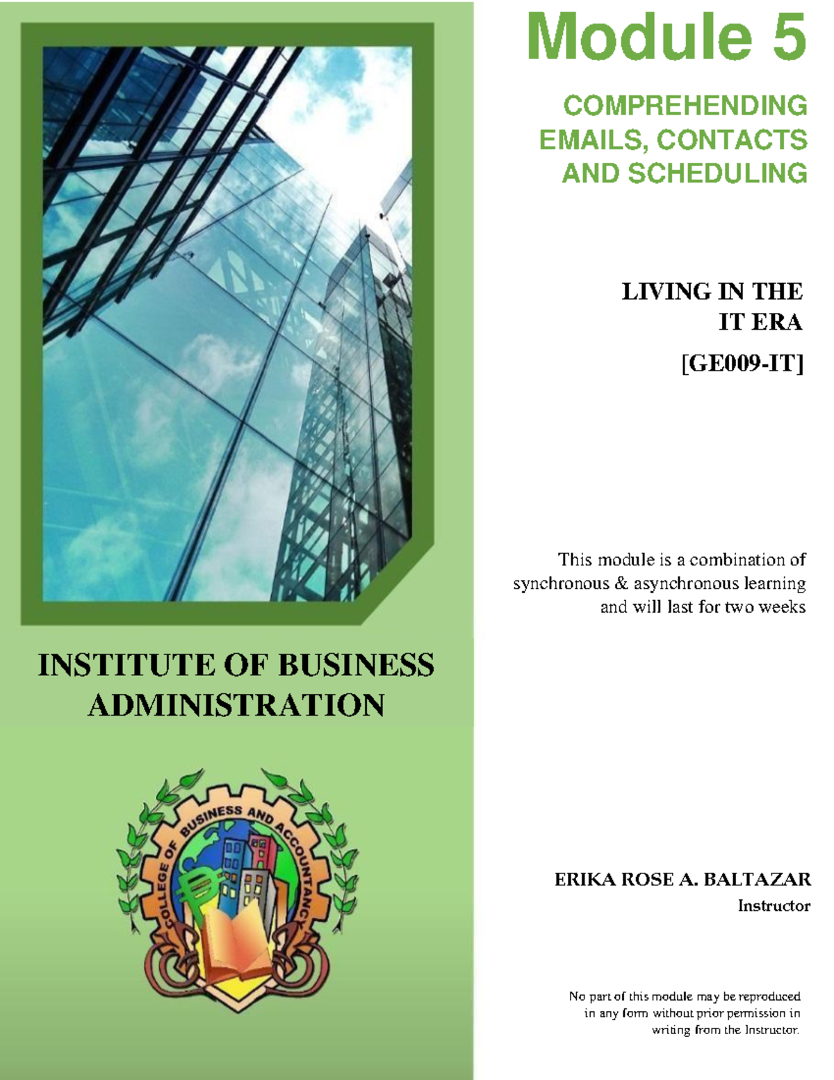 Module 5 - Living in the IT Era - No part of this module may be ...
