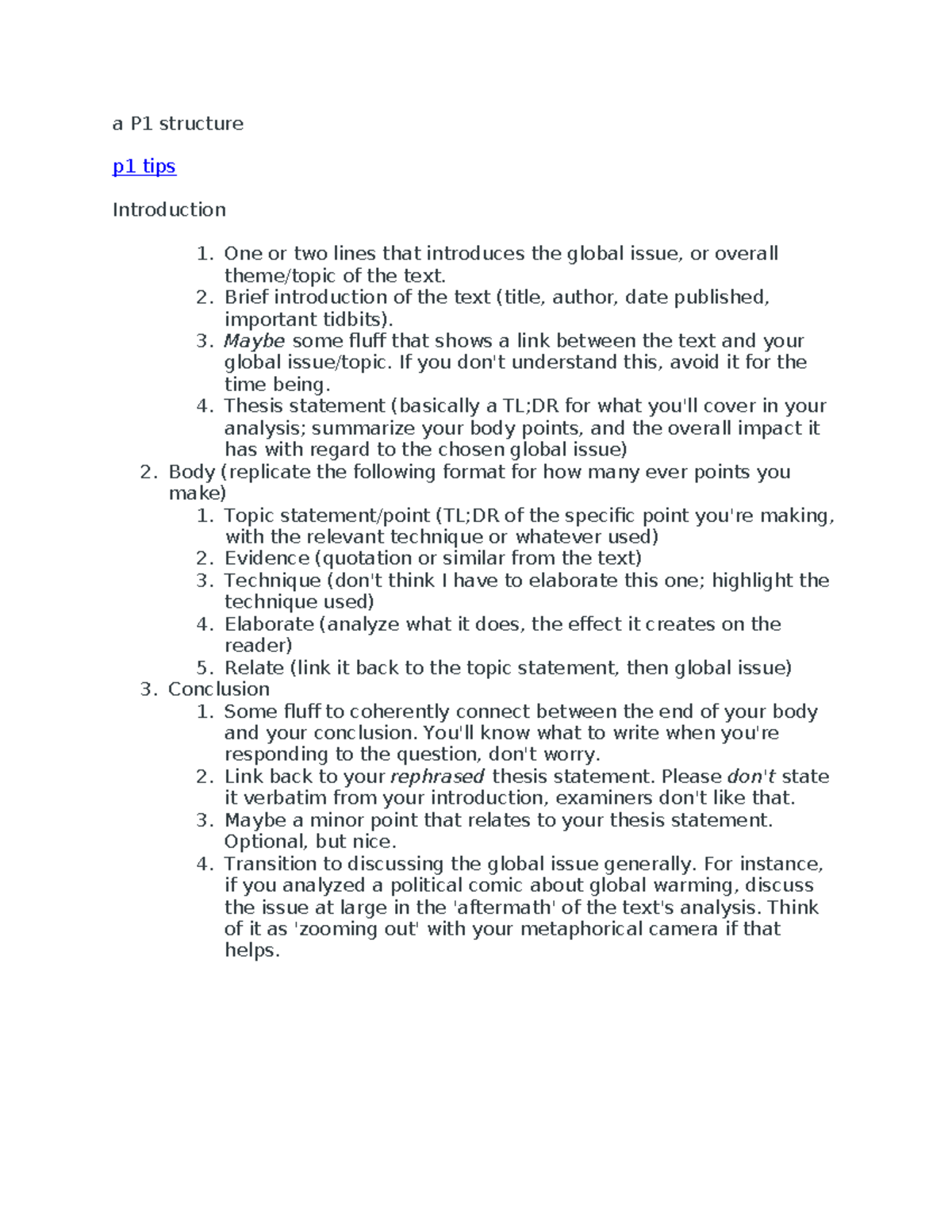 P1 Structure Tips: Analyzing Global Issues in Texts - Studocu