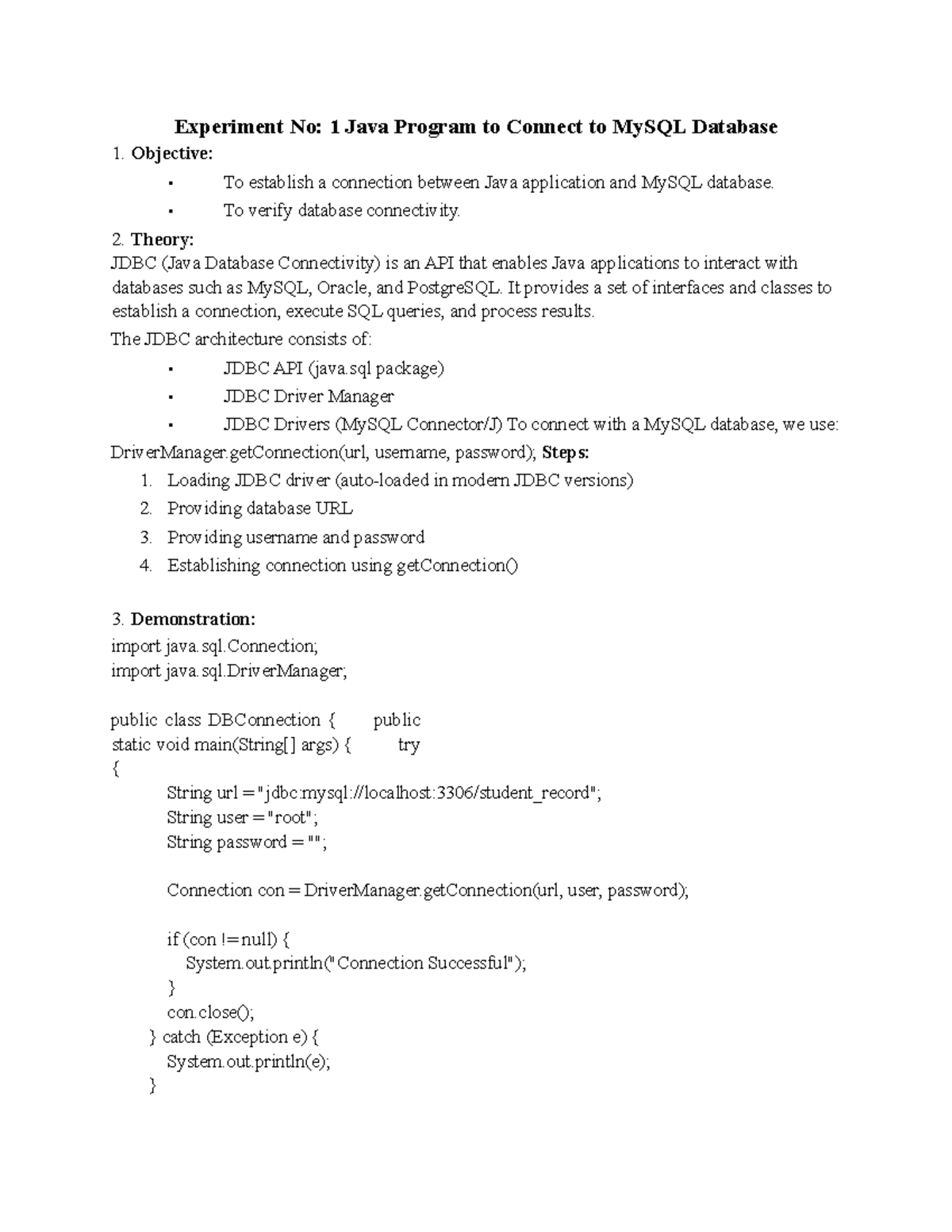Java JDBC Lab: Connecting to MySQL & Using PreparedStatement - Studocu