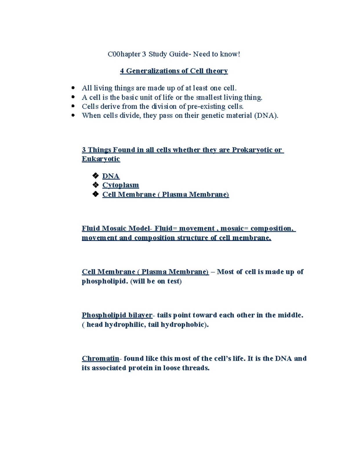 C00 Chapter 3 Cell Biology Study Guide: Key Concepts & Terms - Studocu