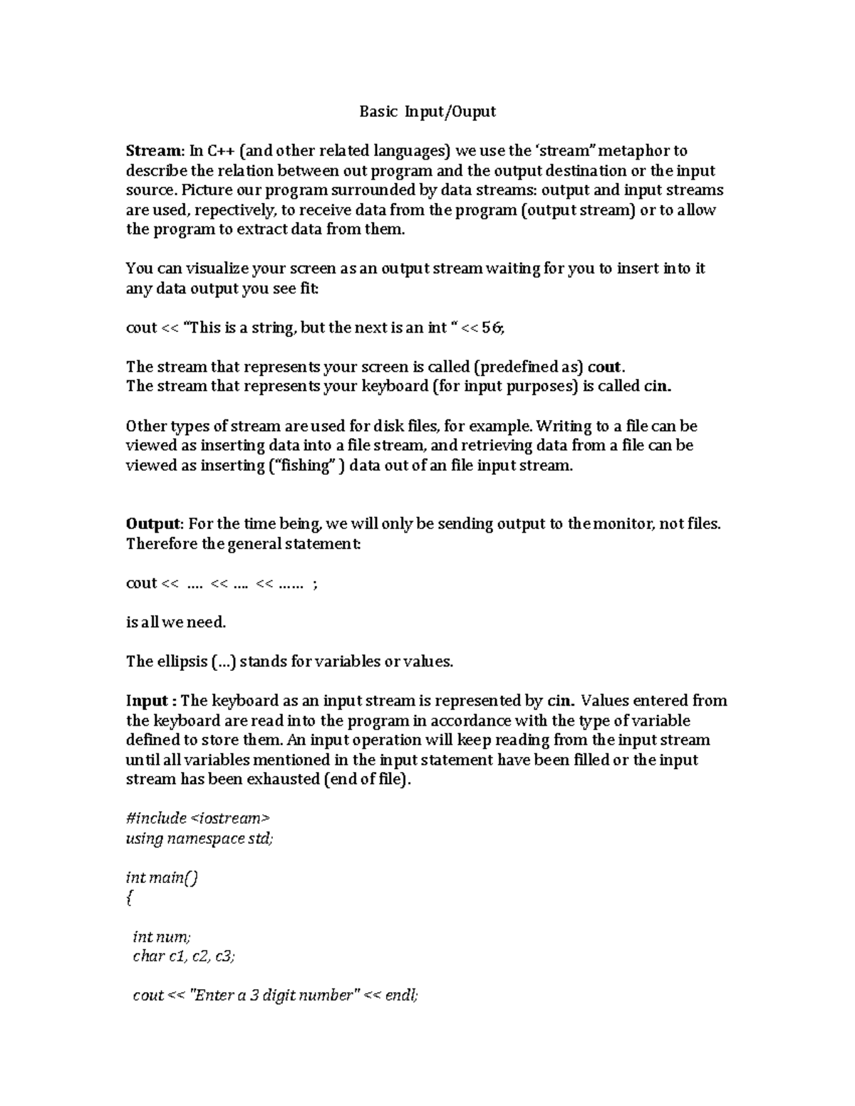 Input/Output Basics in C++ - CS101 Lecture Notes by Rafeal Vincente ...