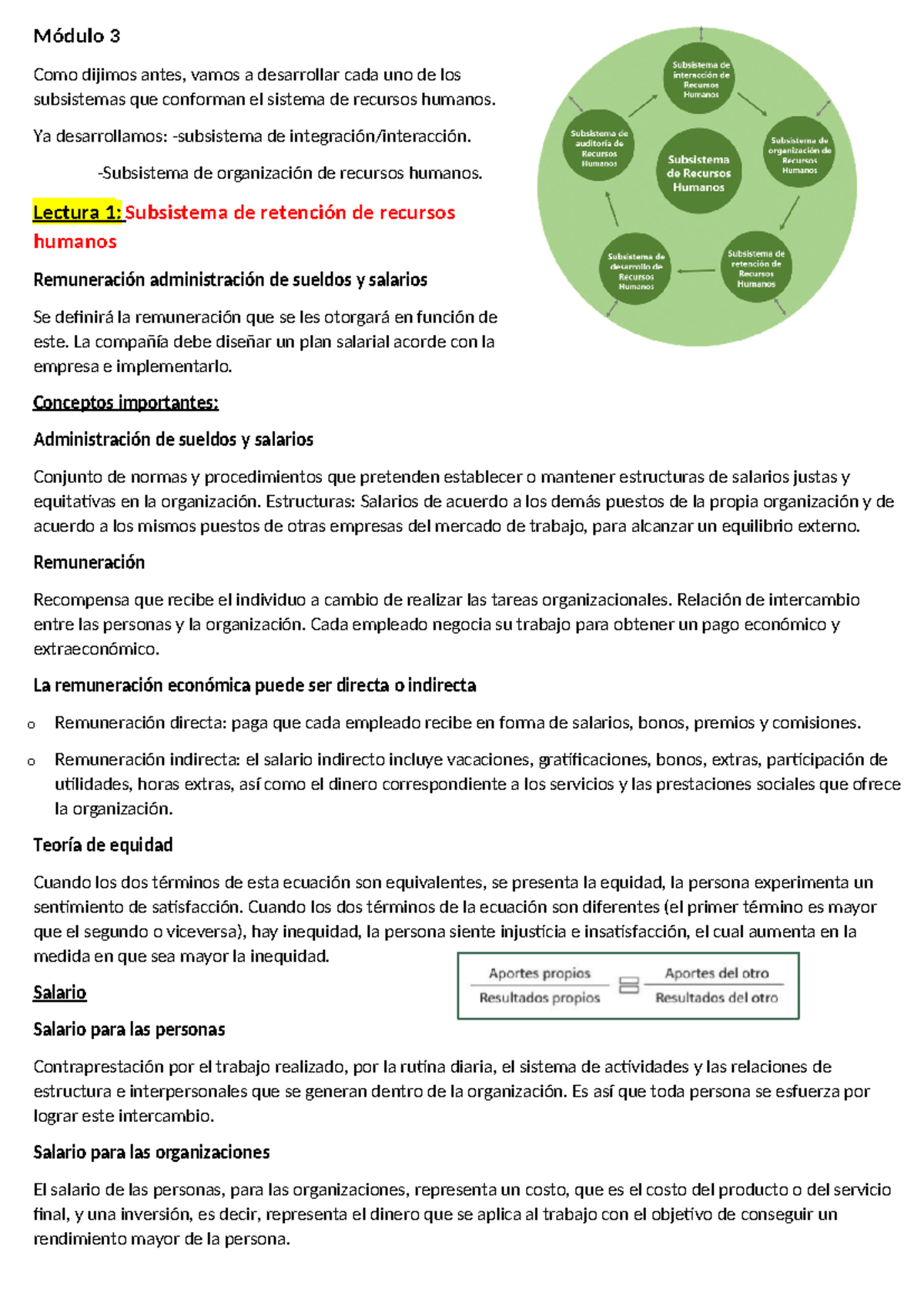 Módulo 3 y 4 RRHH: Resumen de Subsistemas de Recursos Humanos - Studocu