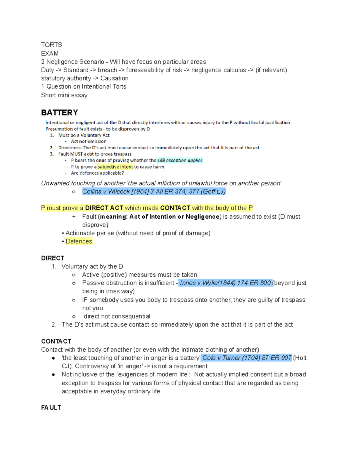 TORTS 2023 EXAM 2: Negligence & Intentional Torts Overview - Studocu