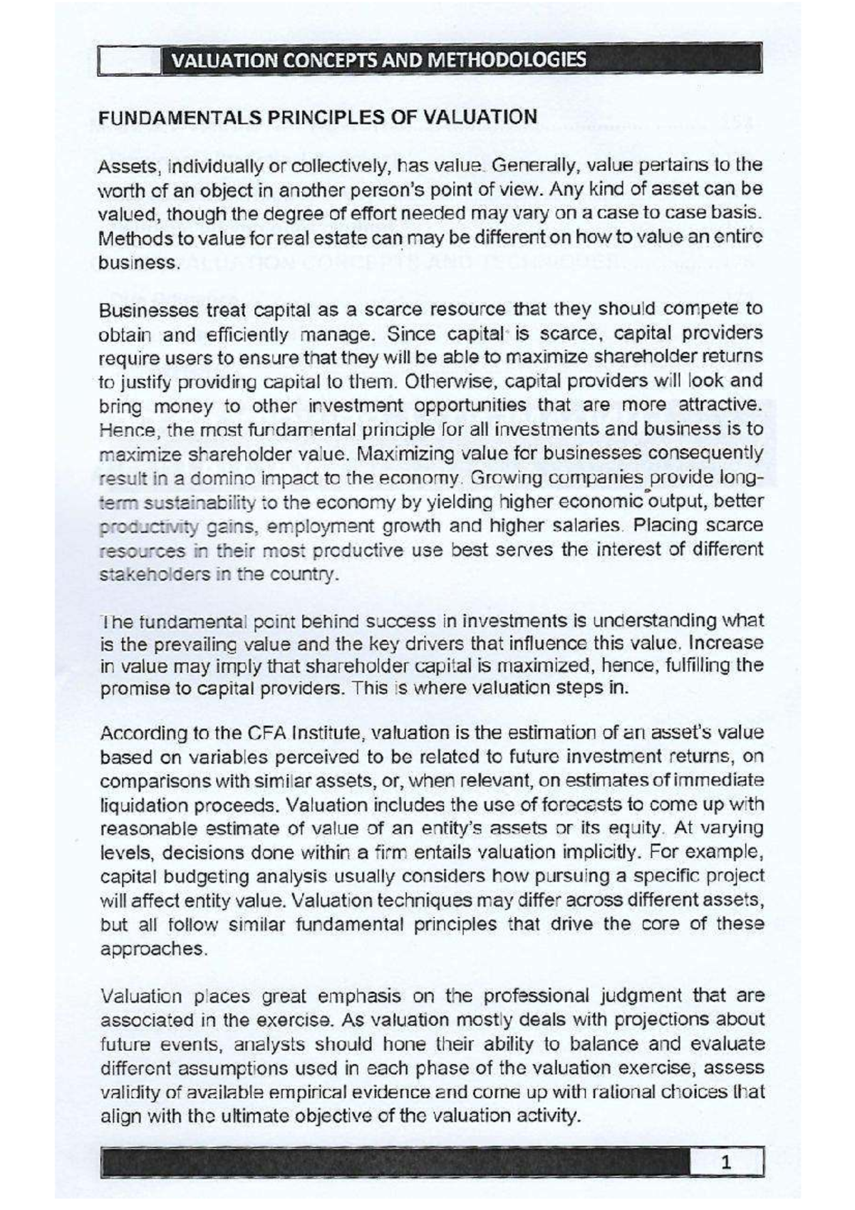 VALUATION CONCEPTS AND METHODOLOGIES: FUNDAMENTALS OF VALUATION - Studocu