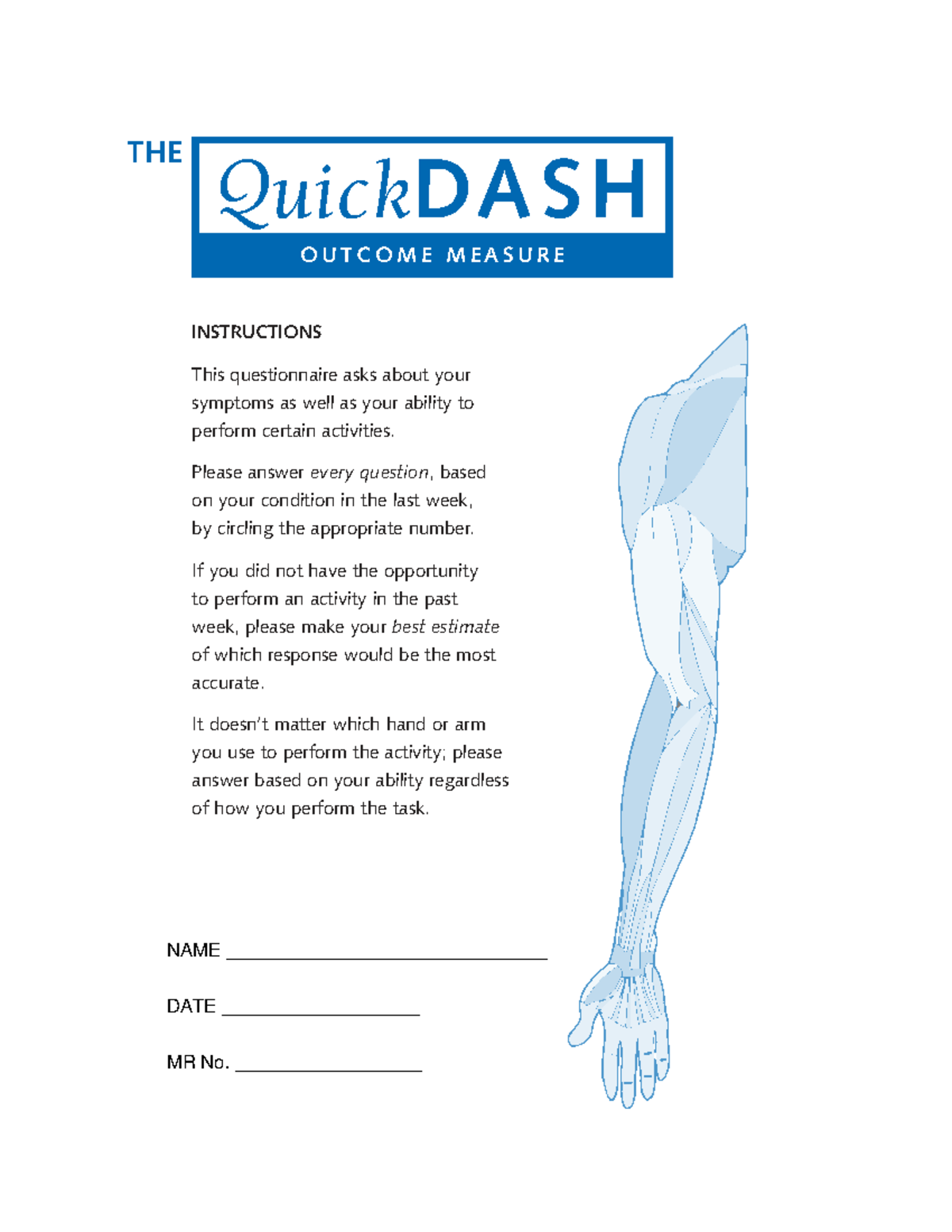 QuickDASH Outcome Measure Instructions and Scoring Guide - Studocu