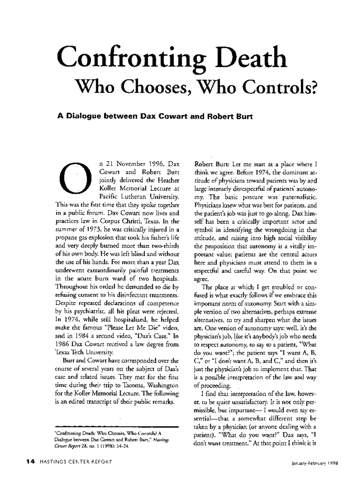 Confronting Death: Choices and Control in Patient Autonomy Discussion ...