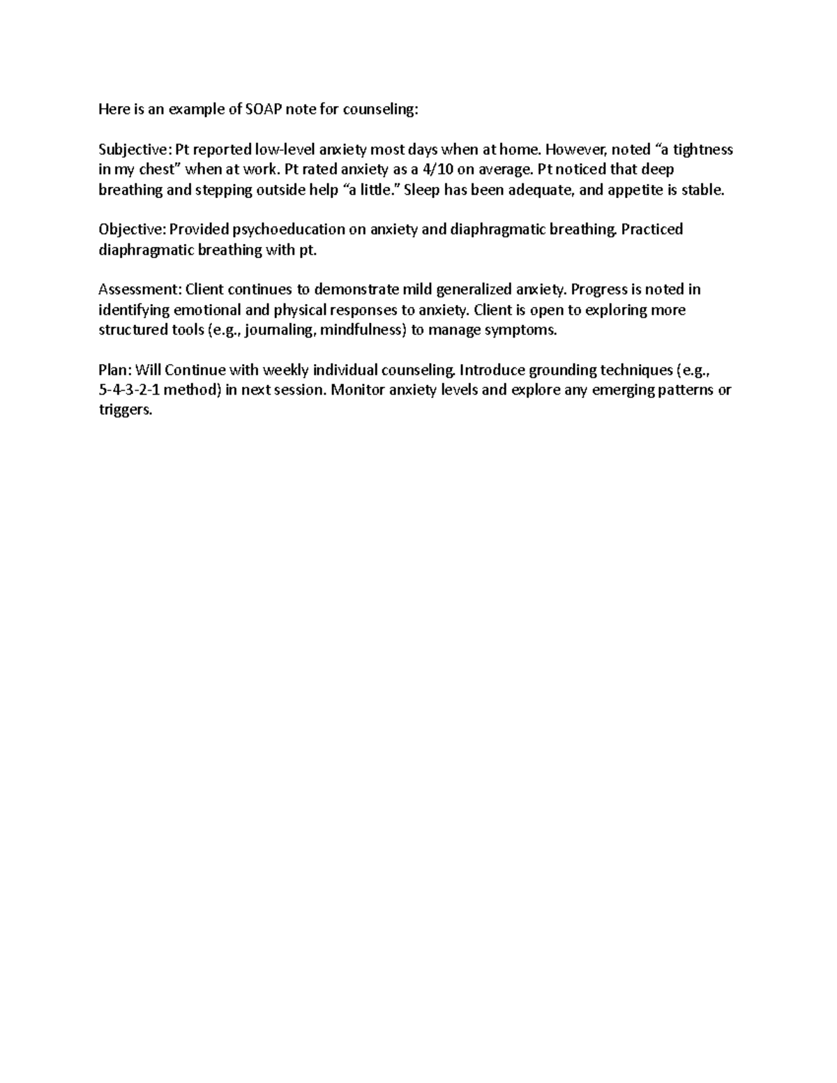SOAP Note Example for Counseling - EX Notes - Studocu