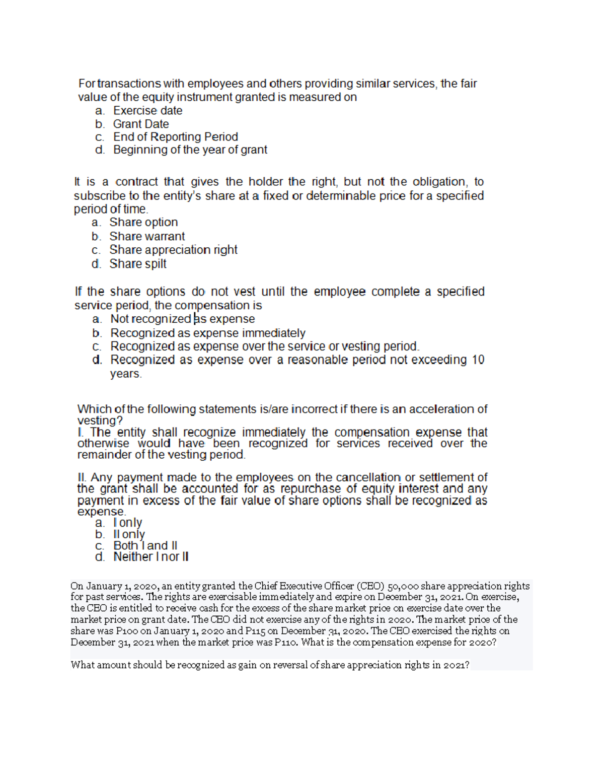 SMA Final Exam: Share Appreciation Rights & Current Liabilities ...