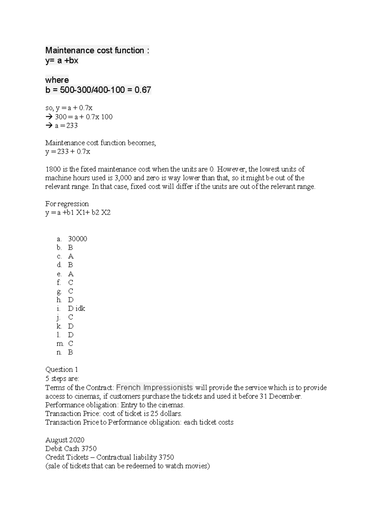 Maintenance Cost Function Analysis - Practice Notes - Maintenance cost ...