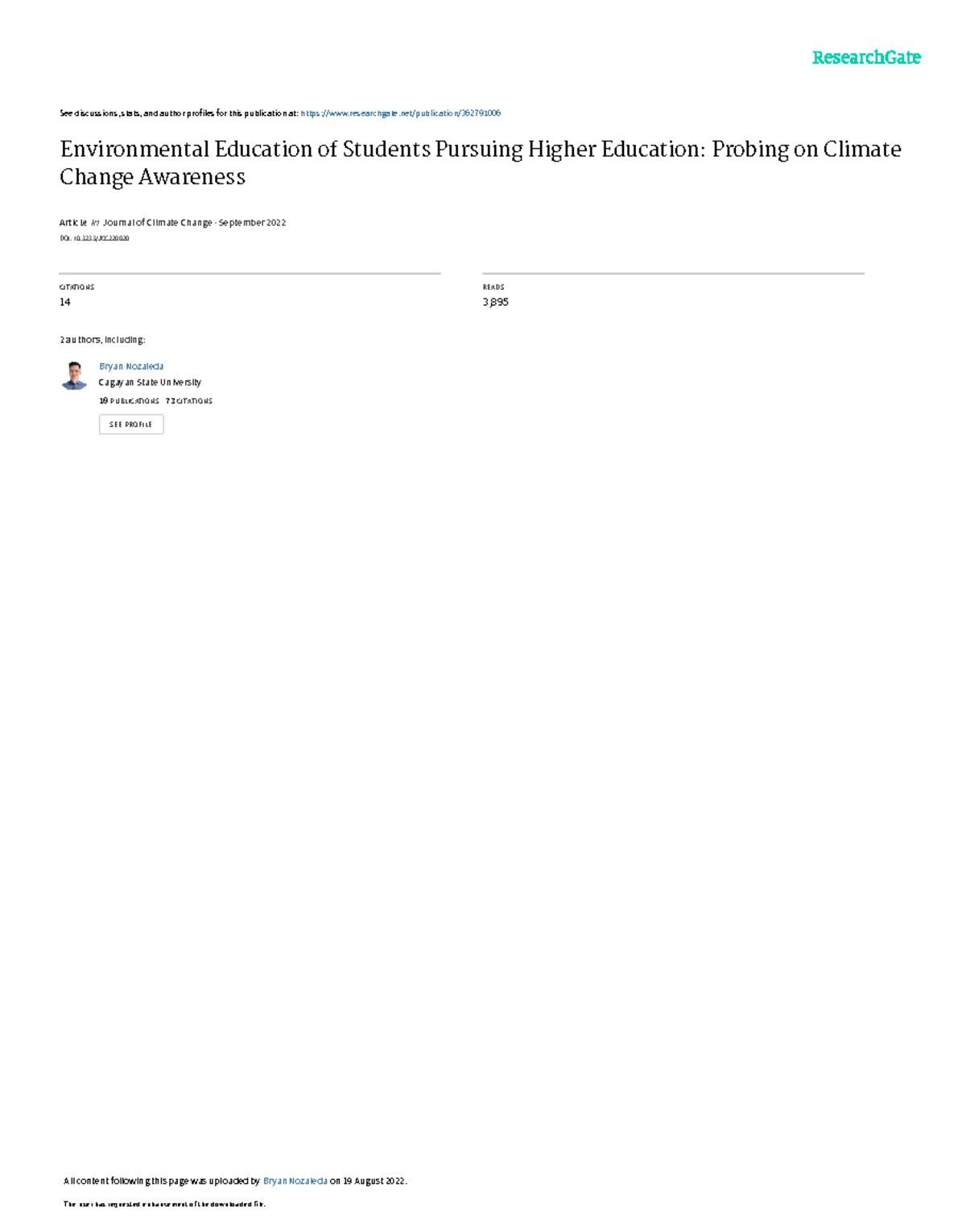 Environmental Education and Climate Change Awareness: A Study of ...