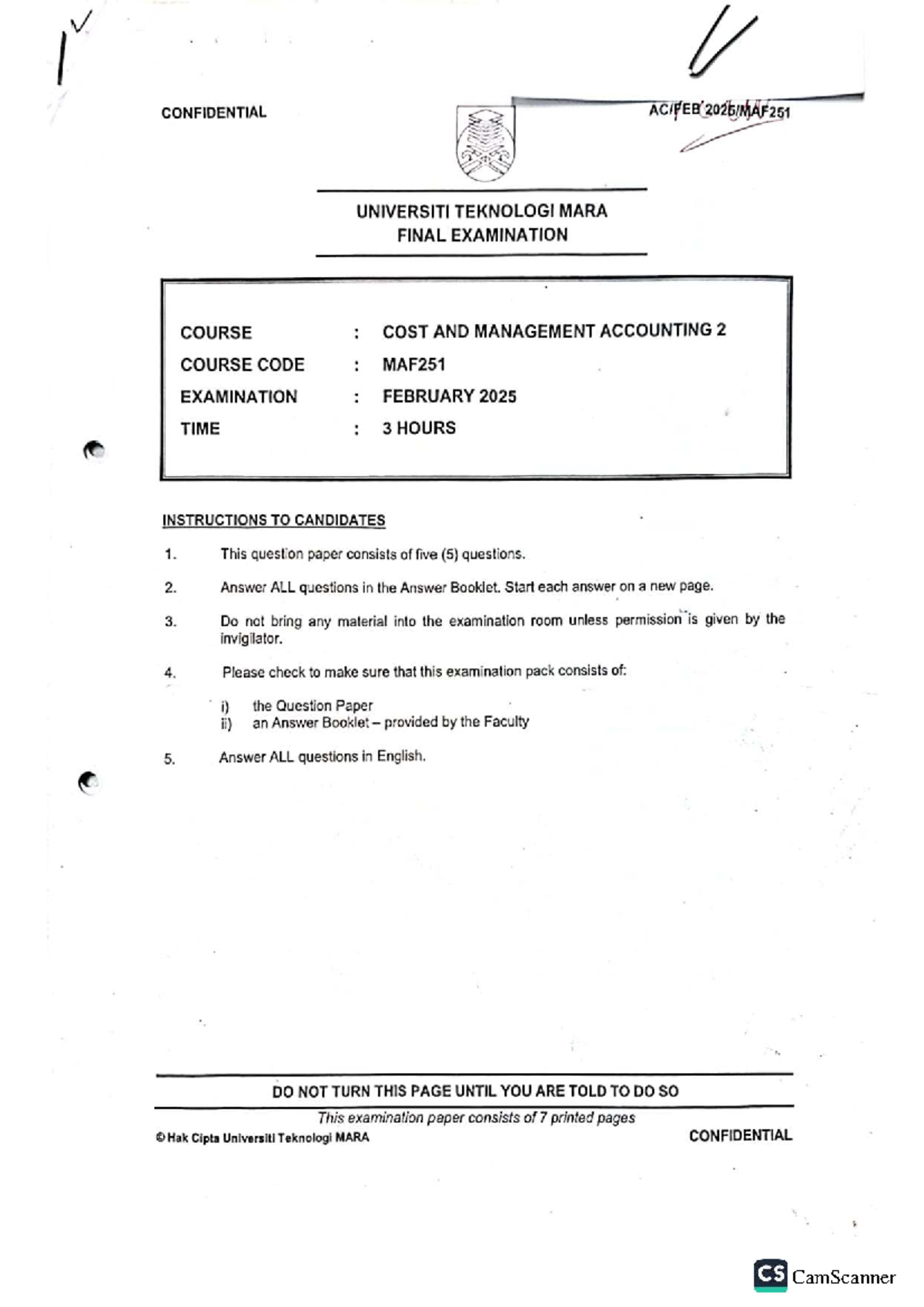 FA MAF 251 FEB 2025 - Final Exam Practice Questions and Guidelines ...