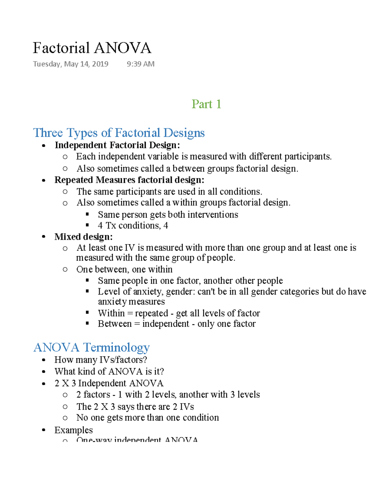 Factorial ANOVA - Lecture Notes on Design Types & Interactions - Studocu