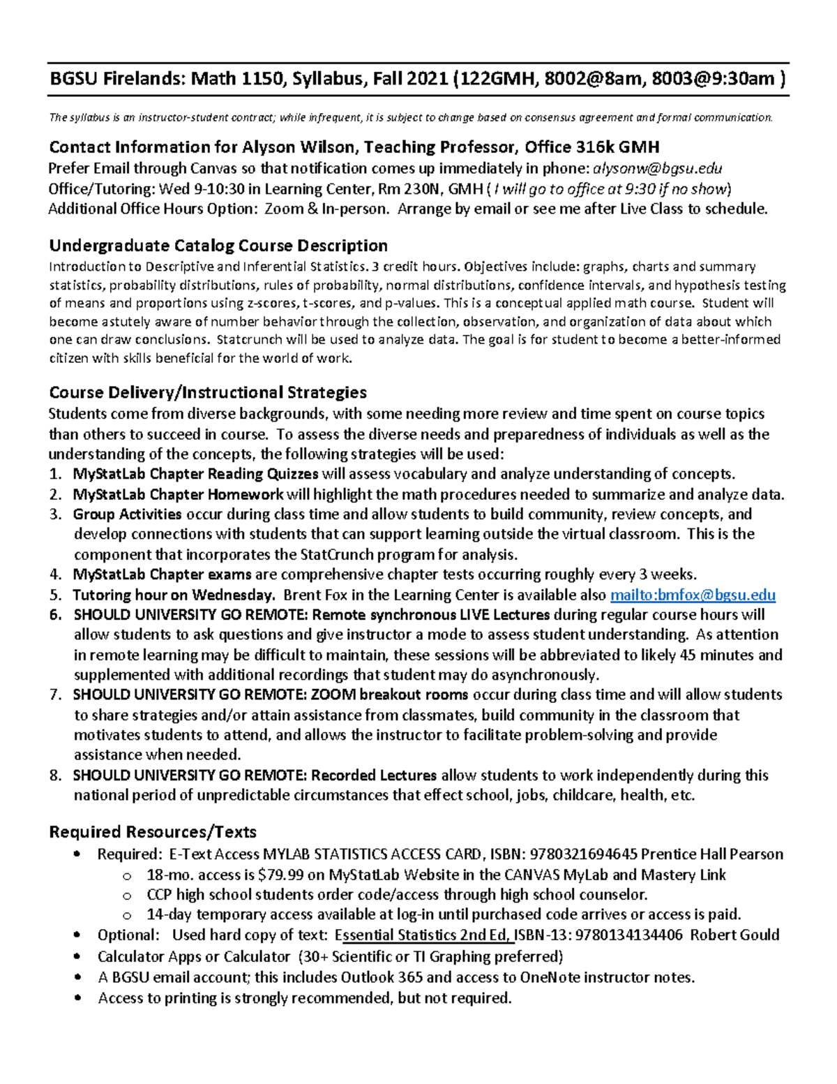 Math 1150 On Campus Syllabus Fall 2021 wilson-1 - BGSU Firelands: Math ...