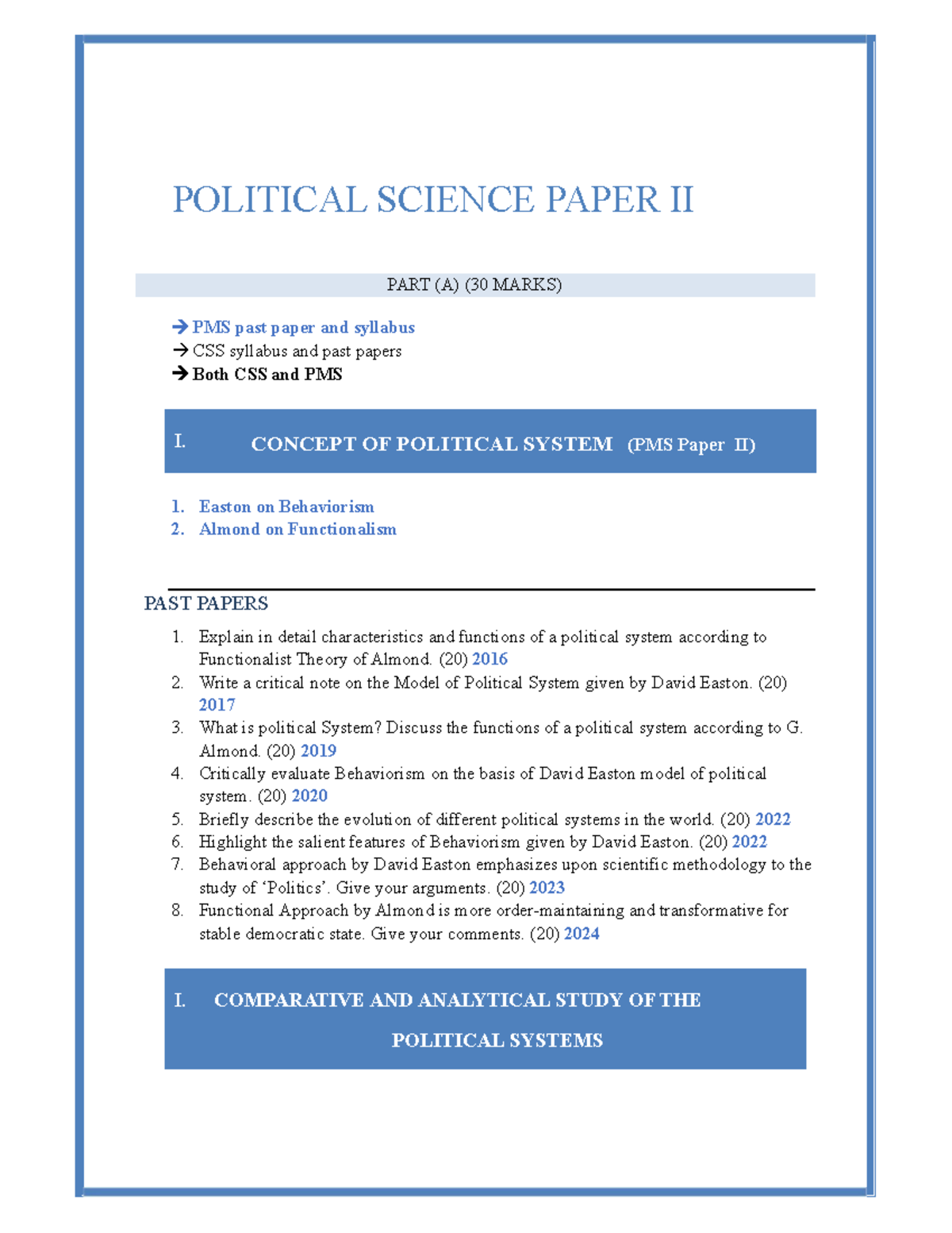 Political Science II: Syllabus & Past Papers Overview - Studocu