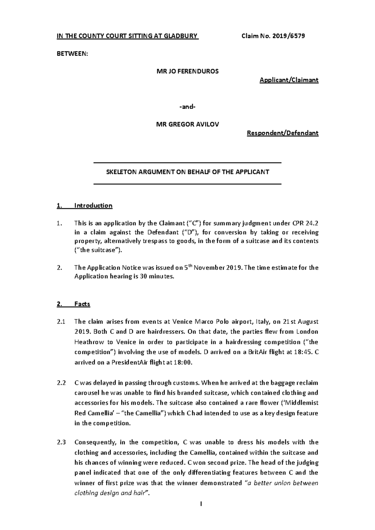 Summary Judgment Application (Claim No. C) - Skeleton Argument - Studocu