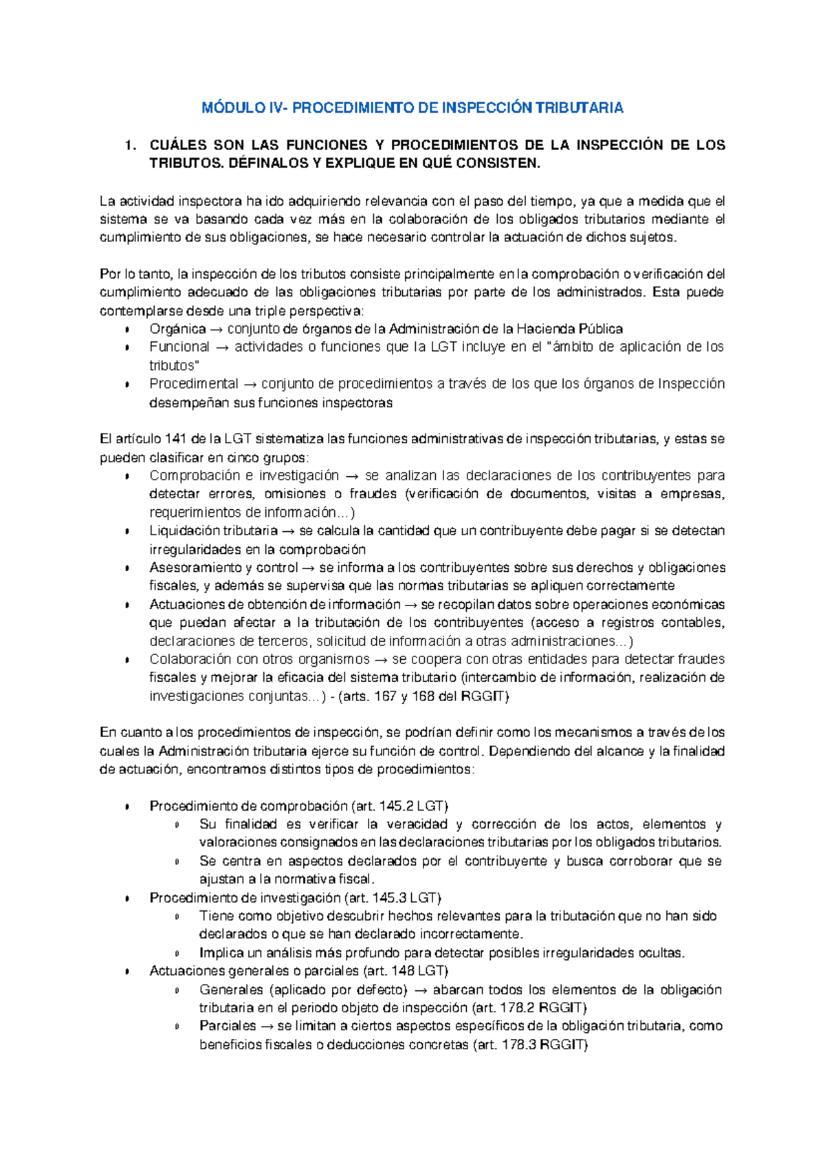 Módulo IV - Procedimiento de Inspección Tributaria: Funciones y ...