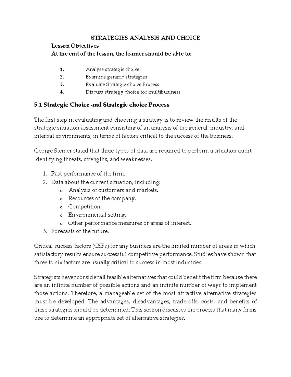 Strategies Analysis AND Choice Updated - STRATEGIES ANALYSIS AND CHOICE ...