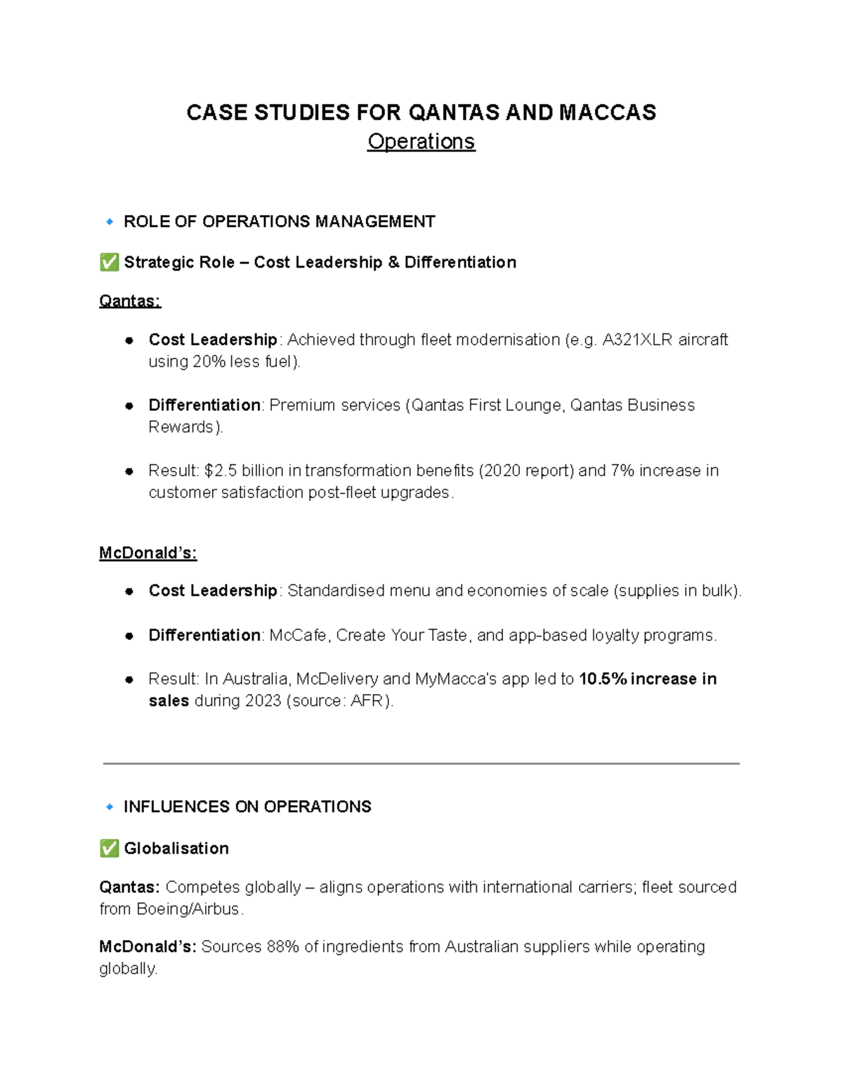 Ops Strategies for QANTAS & Maccas: Case Study Analysis - Studocu