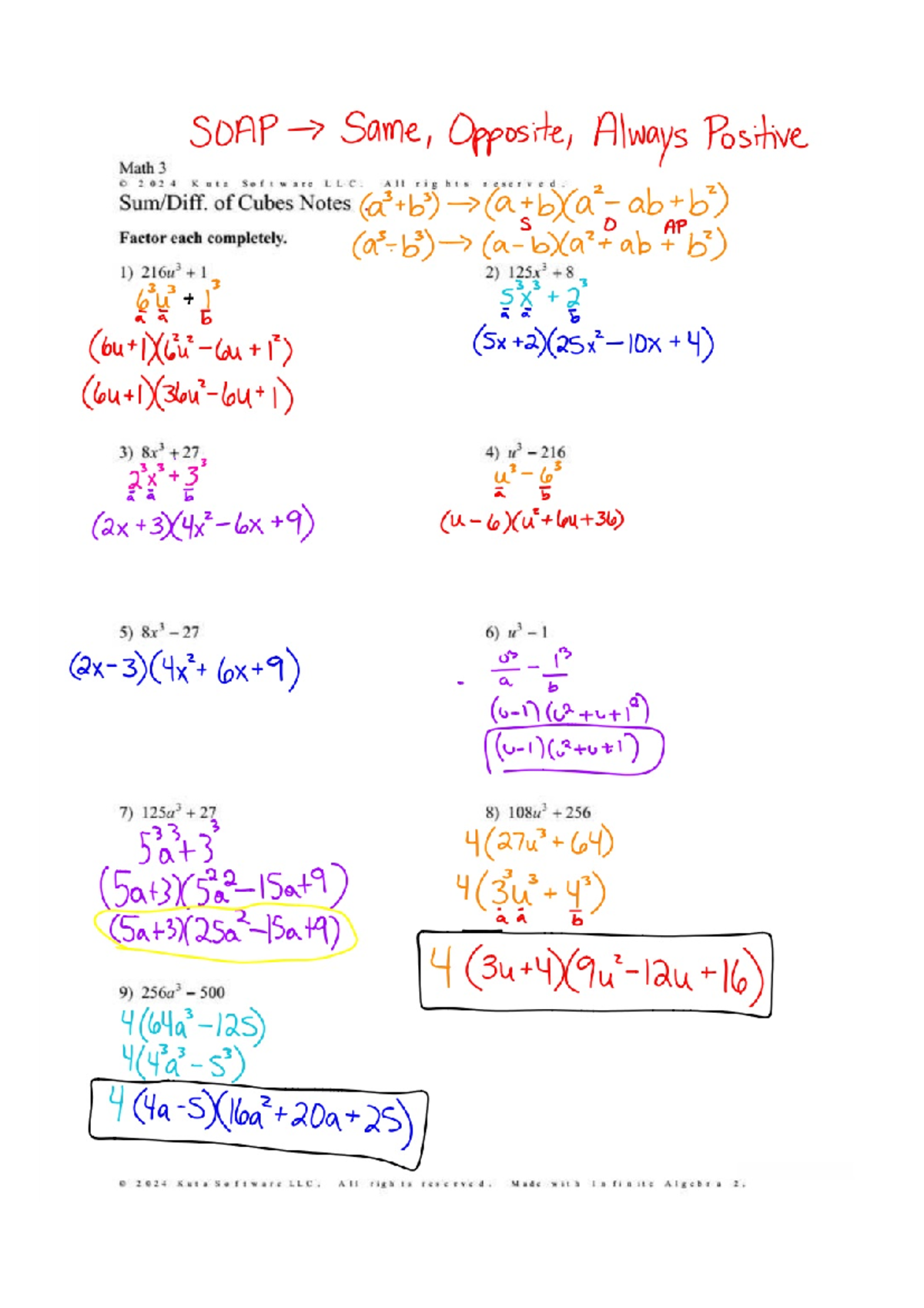 SOAP Same, Opposite, Always Positive Math 3 2024 Notes - Studocu