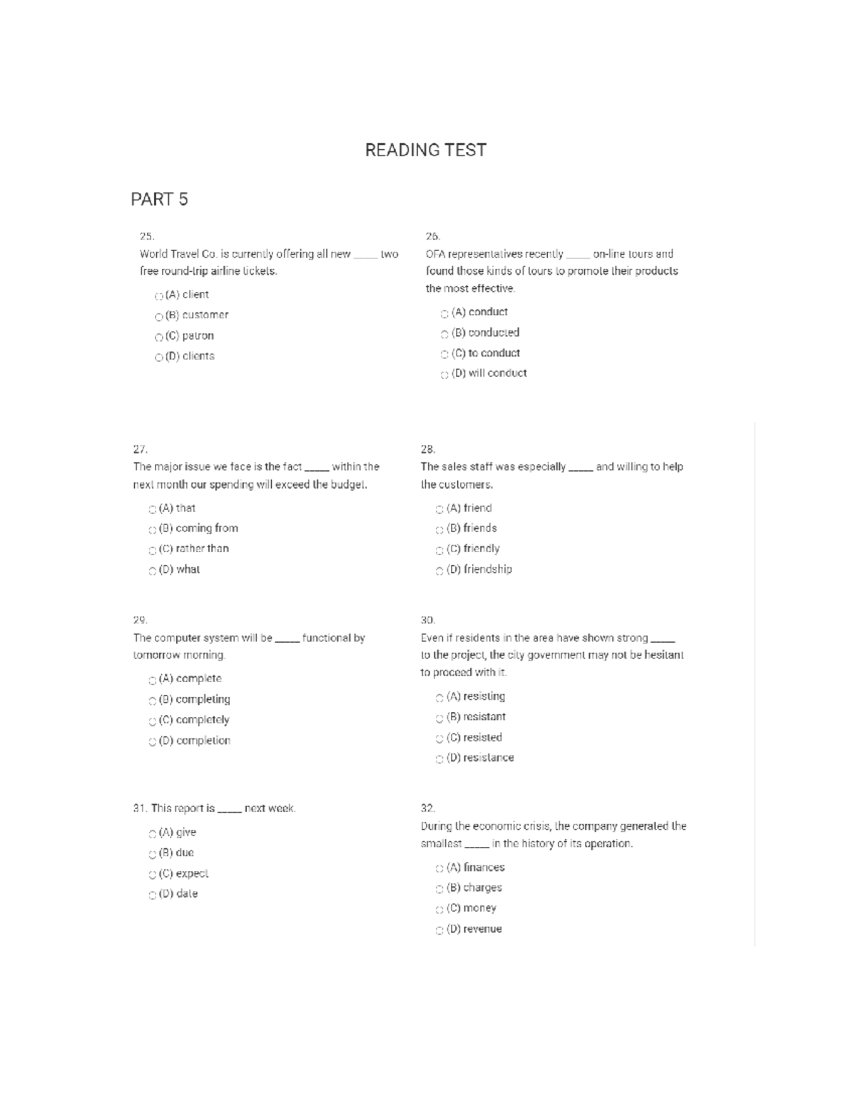English Reading Test A: Practice & Questions Analysis - Studocu