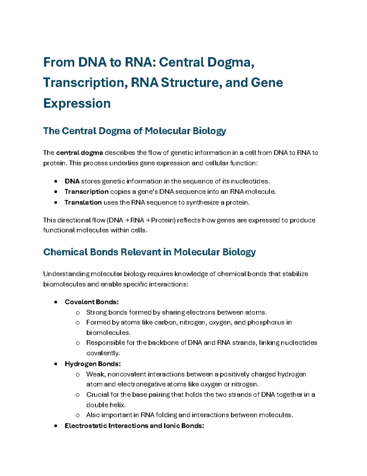 Lecture on DNA to RNA: Central Dogma and Gene Expression - Studocu