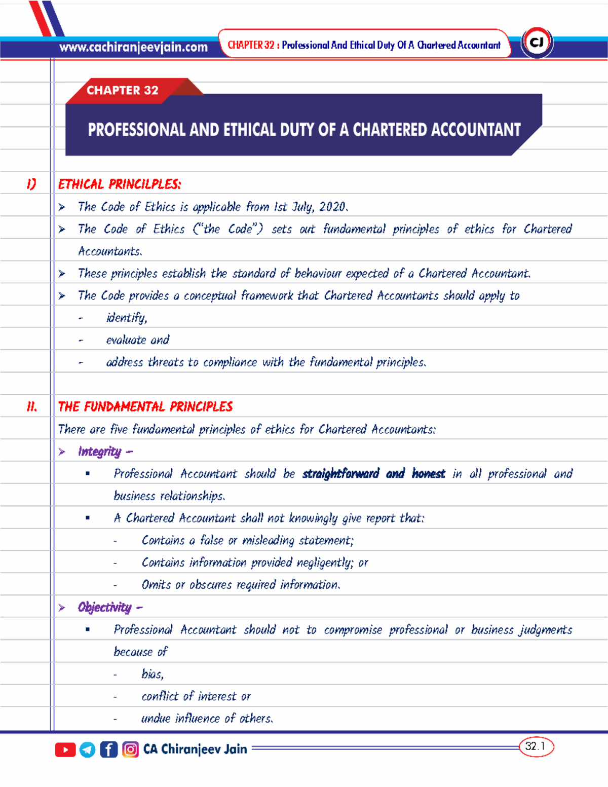 Chapter 32: Ethical Principles for Chartered Accountants (Pedca) - Studocu