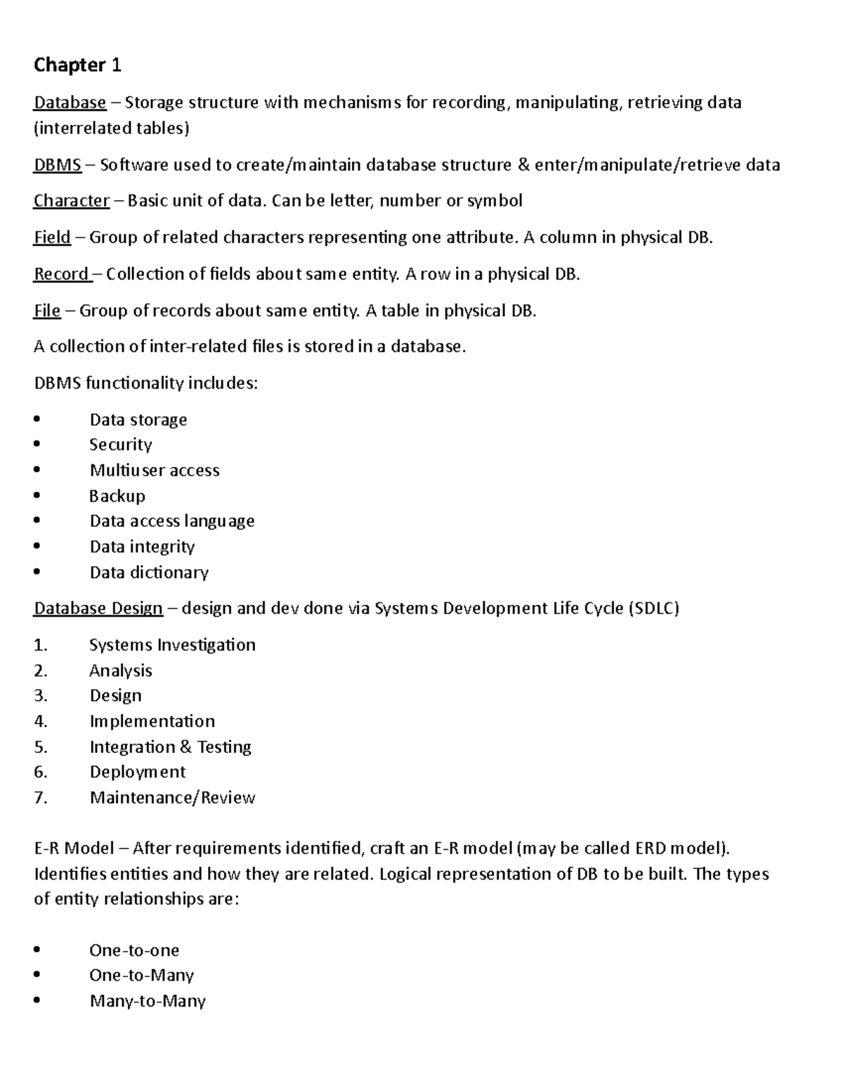 DBA 120 Midtern Study Guide Notes - Chapter 1 Database – Storage ...