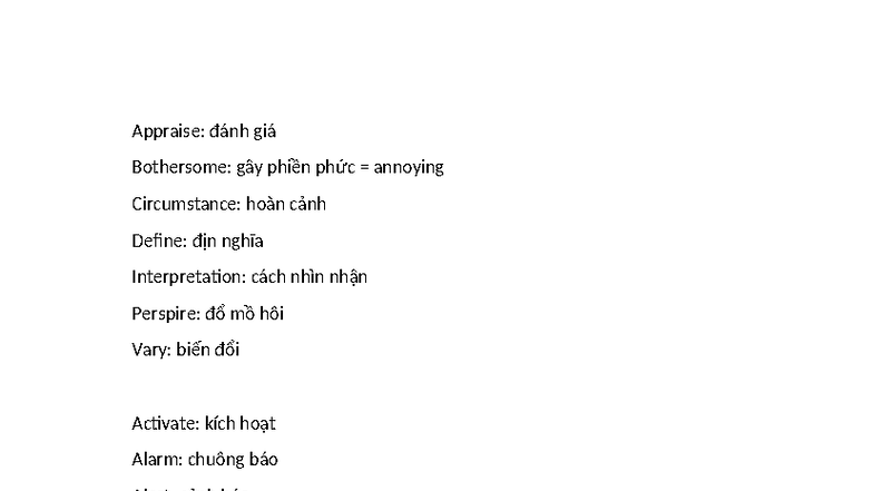 Từ vựng Reading BEG - words - Appraise: đánh giá Bothersome: gây phiền ...