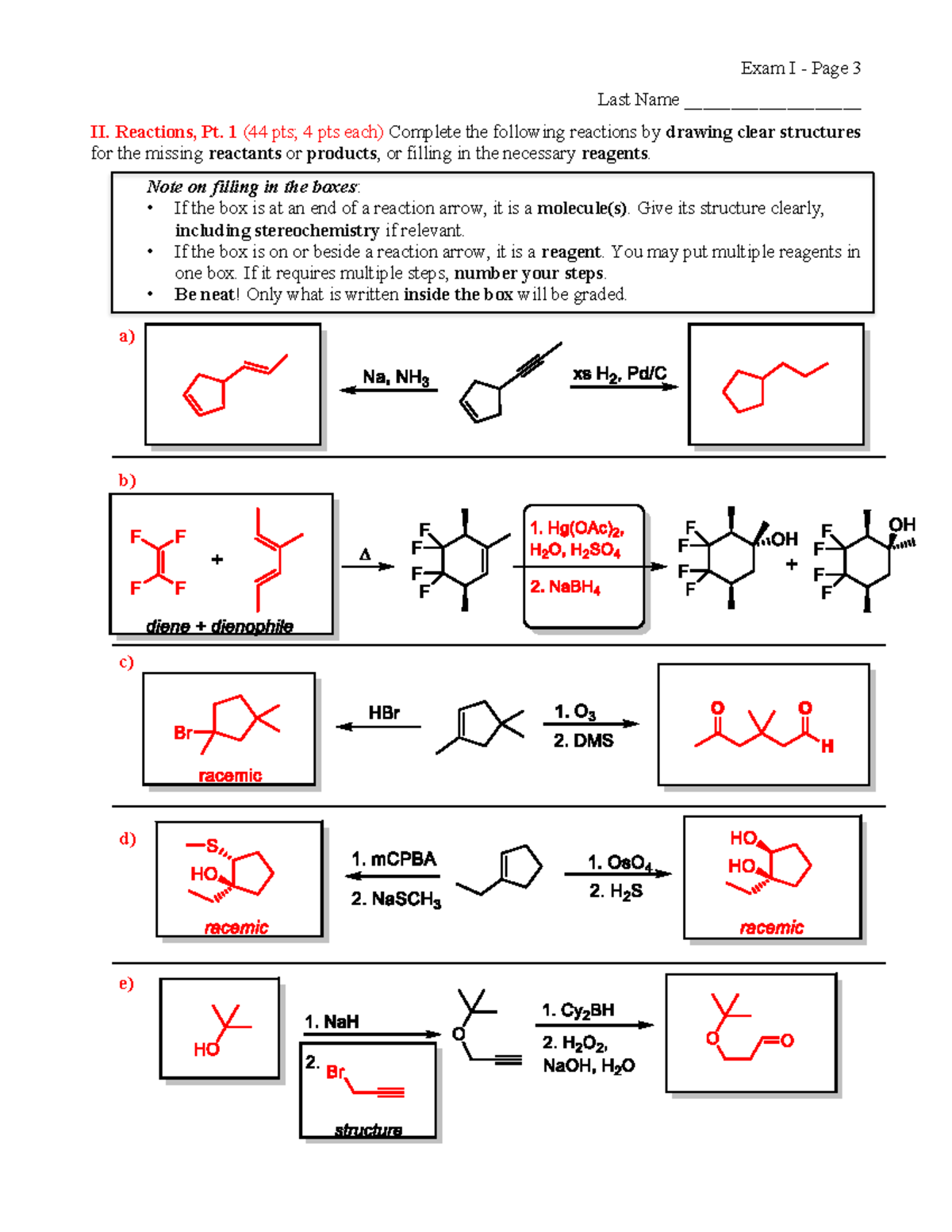 Chem 101 Exam I Practice Test 9: Reactions Pt. 1 - Studocu