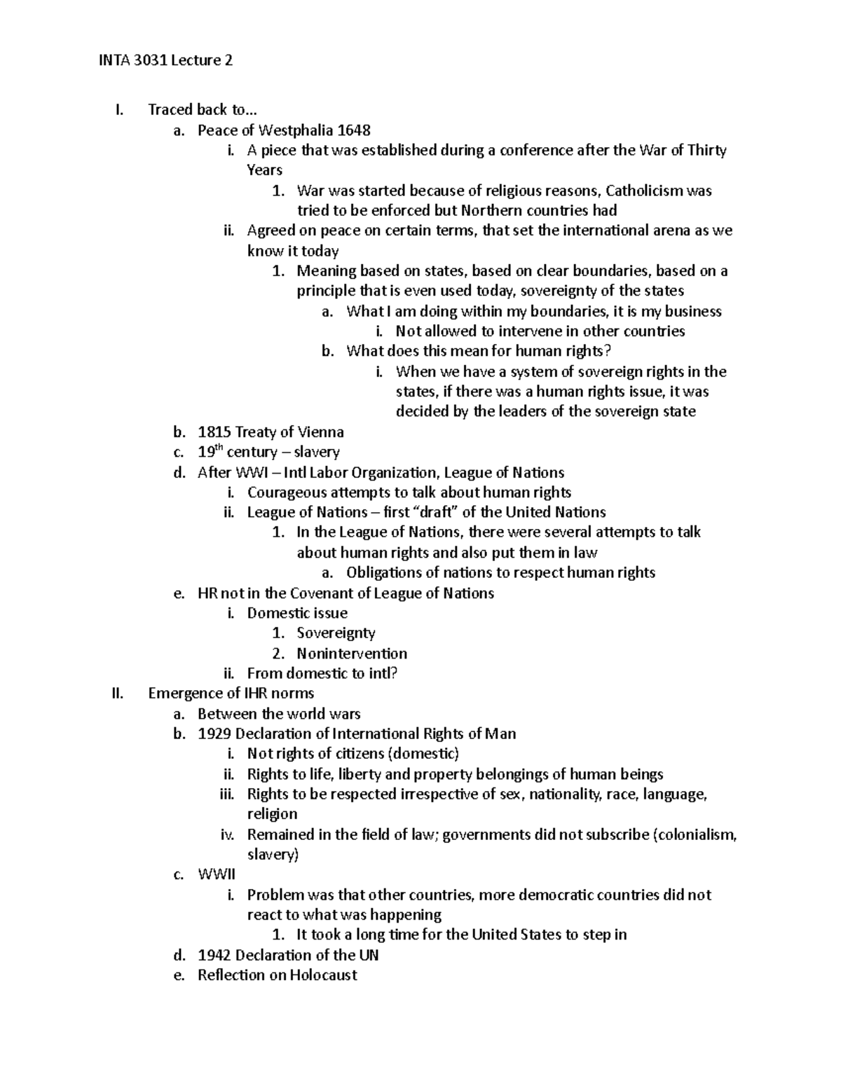 INTA 3031 Lecture 2: Human Rights Evolution and Historical Context ...