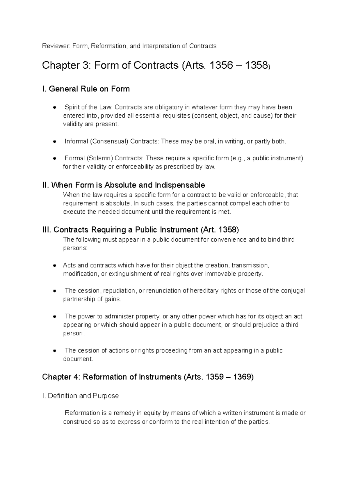 Contracts Law: Form, Reformation & Interpretation (Arts. 1356-1379 ...