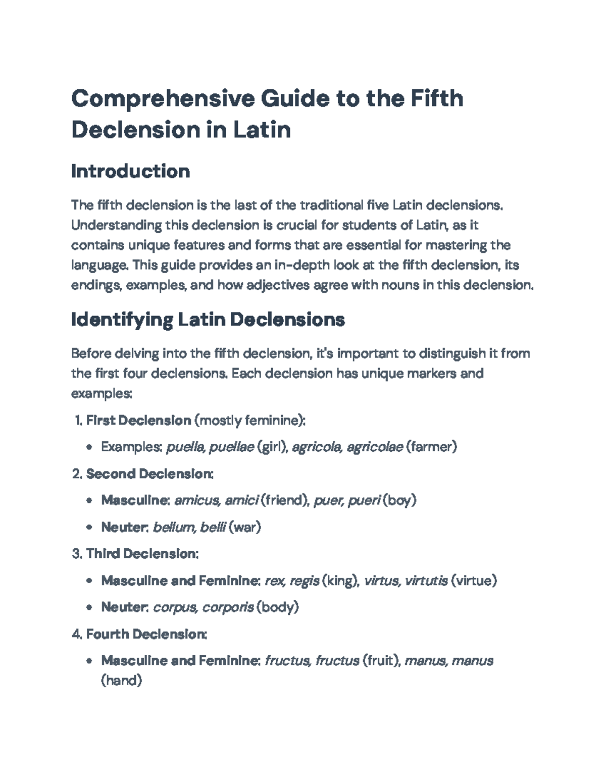 Comprehensive Guide to the Fifth Declension in Latin (LAT 101 ...
