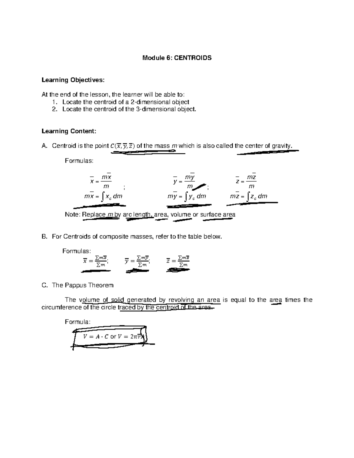 Chapter 5: Centroids - Learning Objectives and Formulas - Studocu