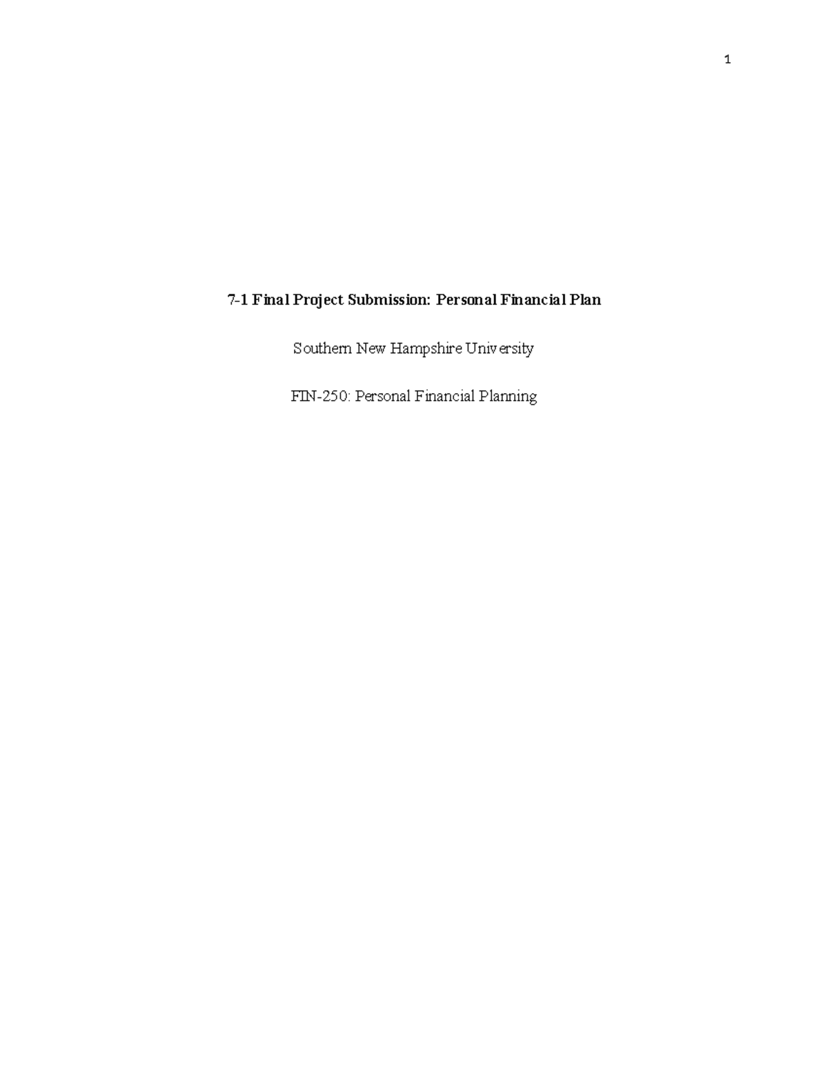 FIN-250 Final Project: Comprehensive Personal Financial Plan - Studocu