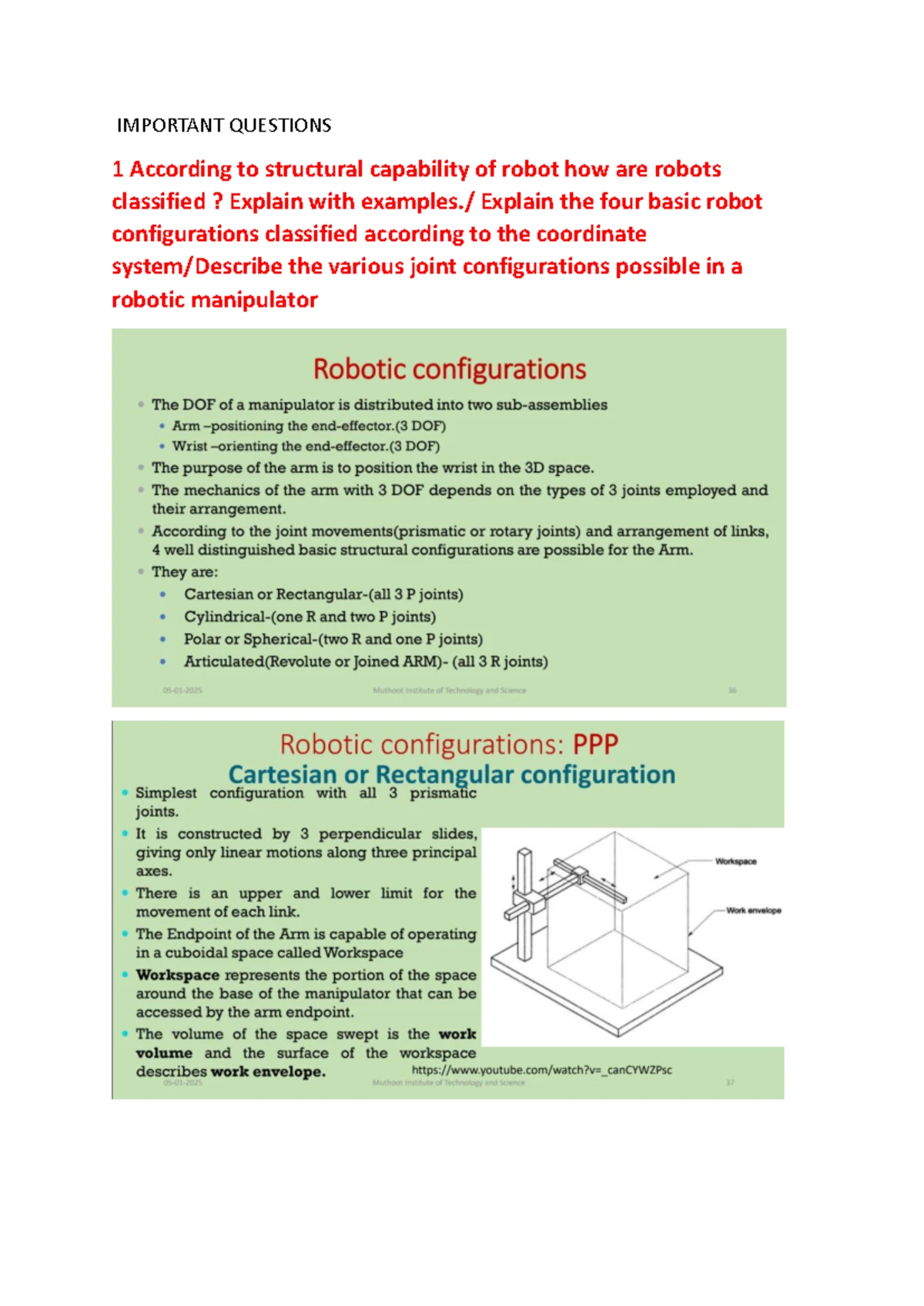 Robotics Important Questions for Exam Preparation (Course Code: ROB101 ...