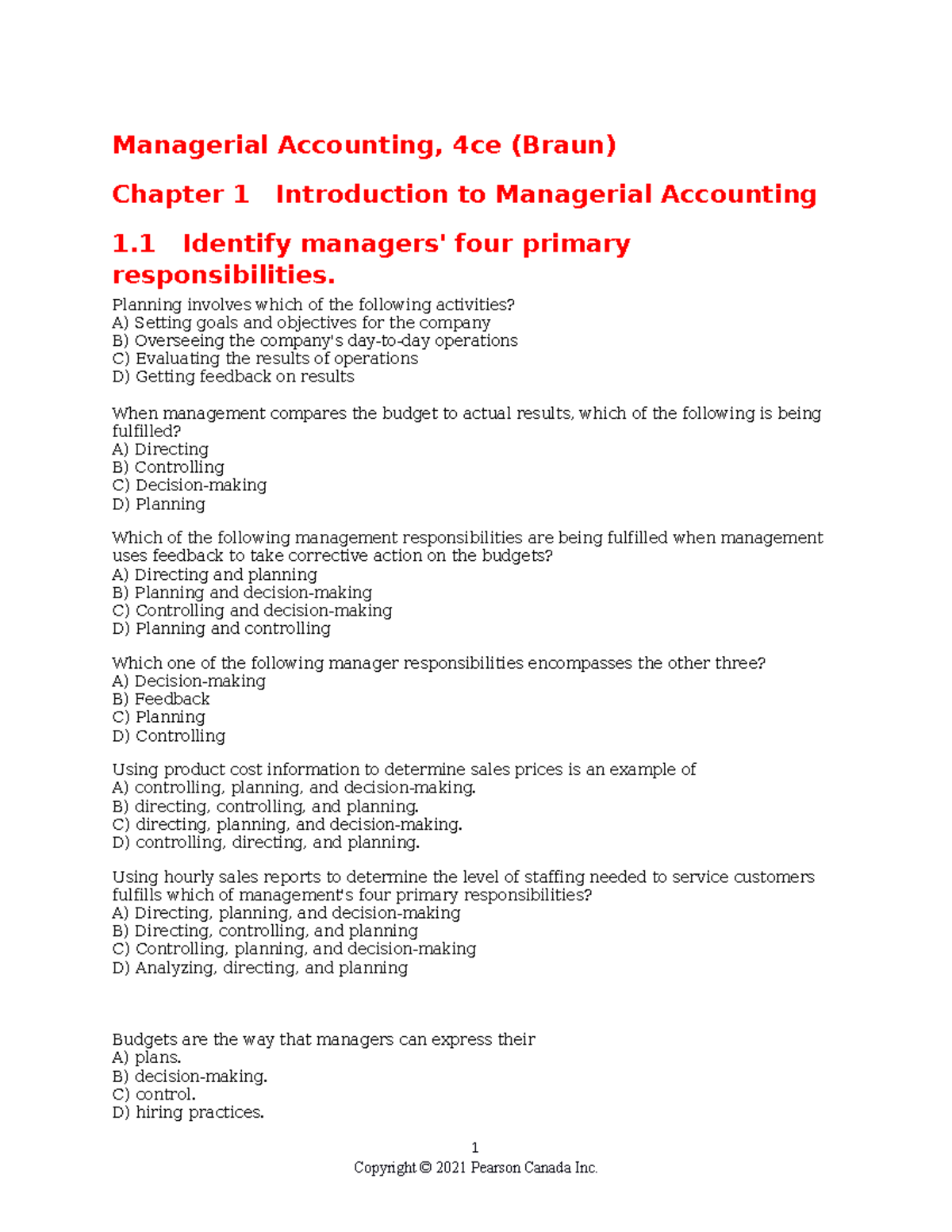 Managerial Accounting Chapter 1 Midterm Review Notes (ACCT 101) - Studocu