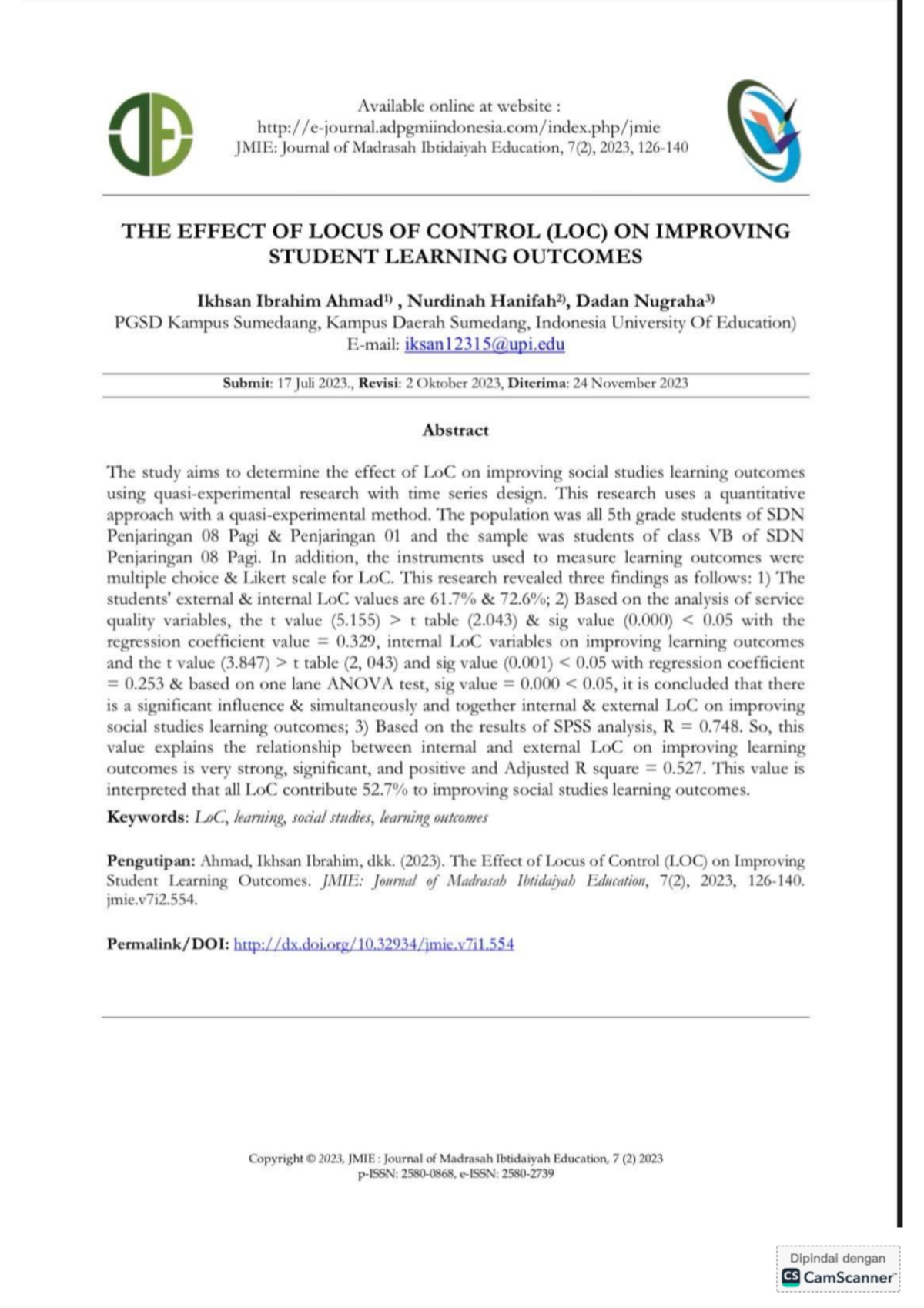 The Effect of Locus of Control (LOC) on Student Learning Outcomes - Studocu