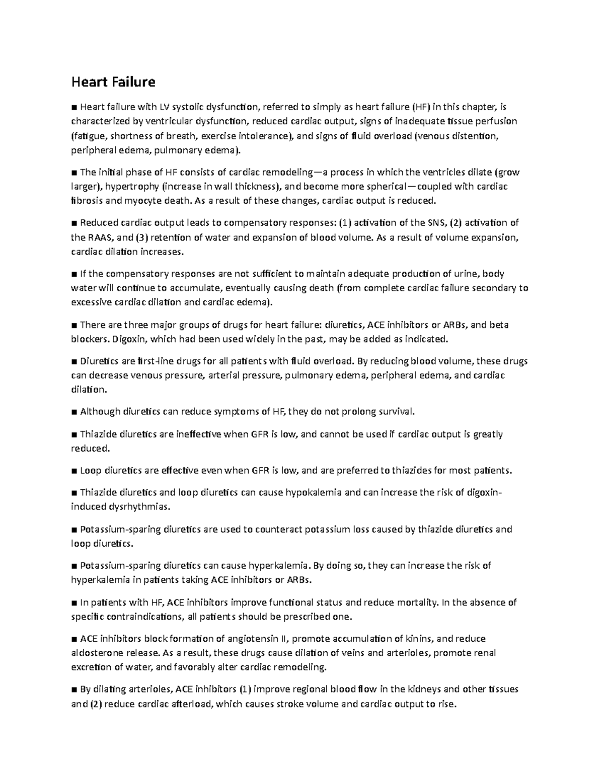 Exam 4 Pharm Key Points - Heart Failure Heart failure with LV systolic ...