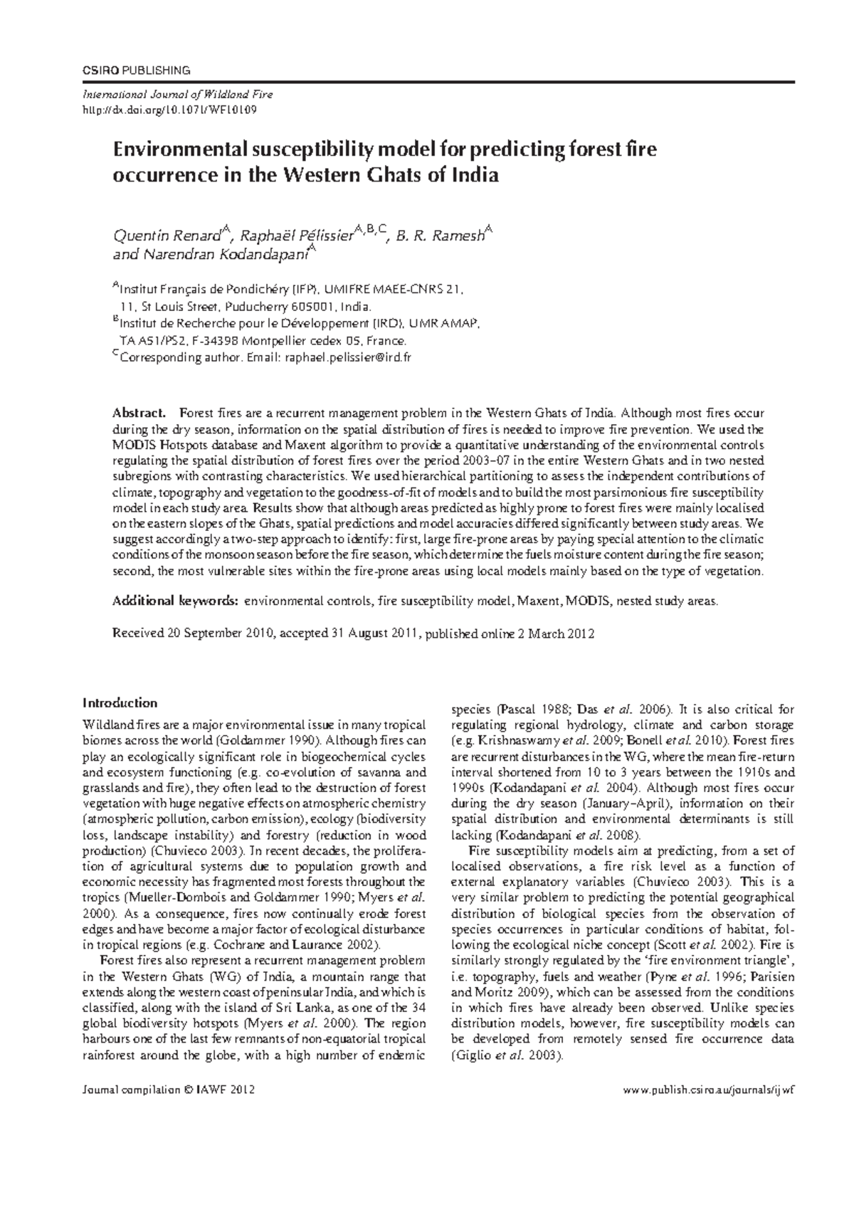 Environmental Susceptibility Model for Forest Fire Prediction in WG ...