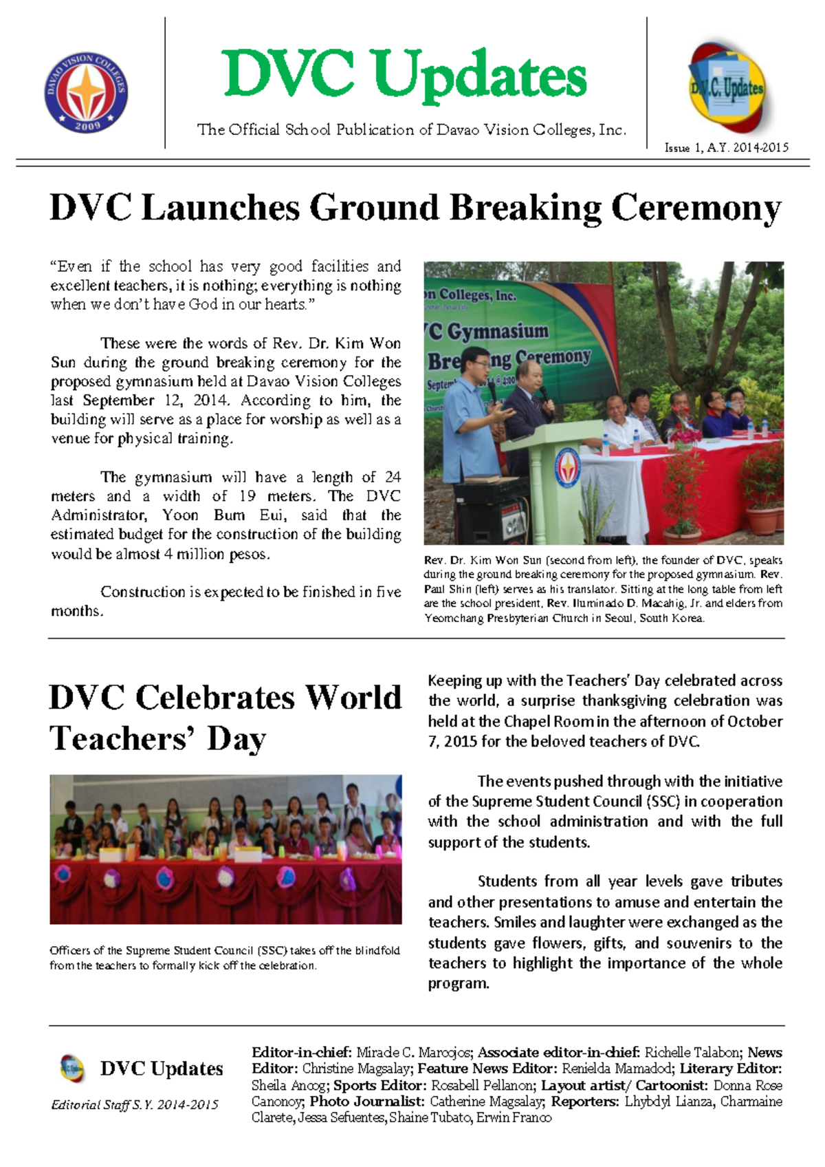 DVC Updates: School Publication Issue 1, A.Y. 2014-2015 - Studocu