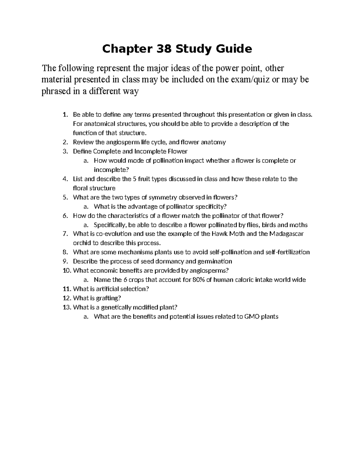 Chapter 38 Study Guide: Angiosperms and Flower Anatomy Insights - Studocu